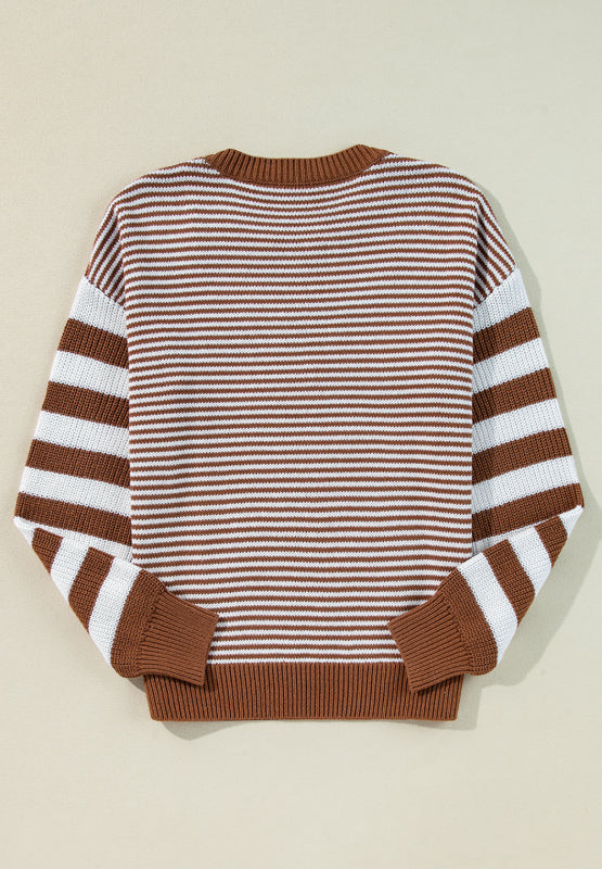 Striped Round Neck Dropped Shoulder Sweater-TOPS / DRESSES-[Adult]-[Female]-2022 Online Blue Zone Planet