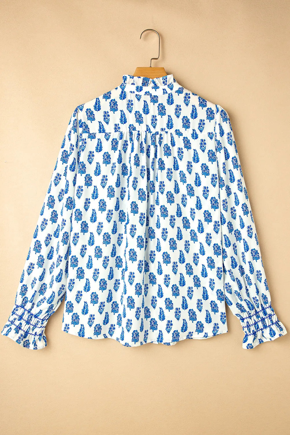 Frill Printed Button Up Long Sleeve Shirt-TOPS / DRESSES-[Adult]-[Female]-2022 Online Blue Zone Planet