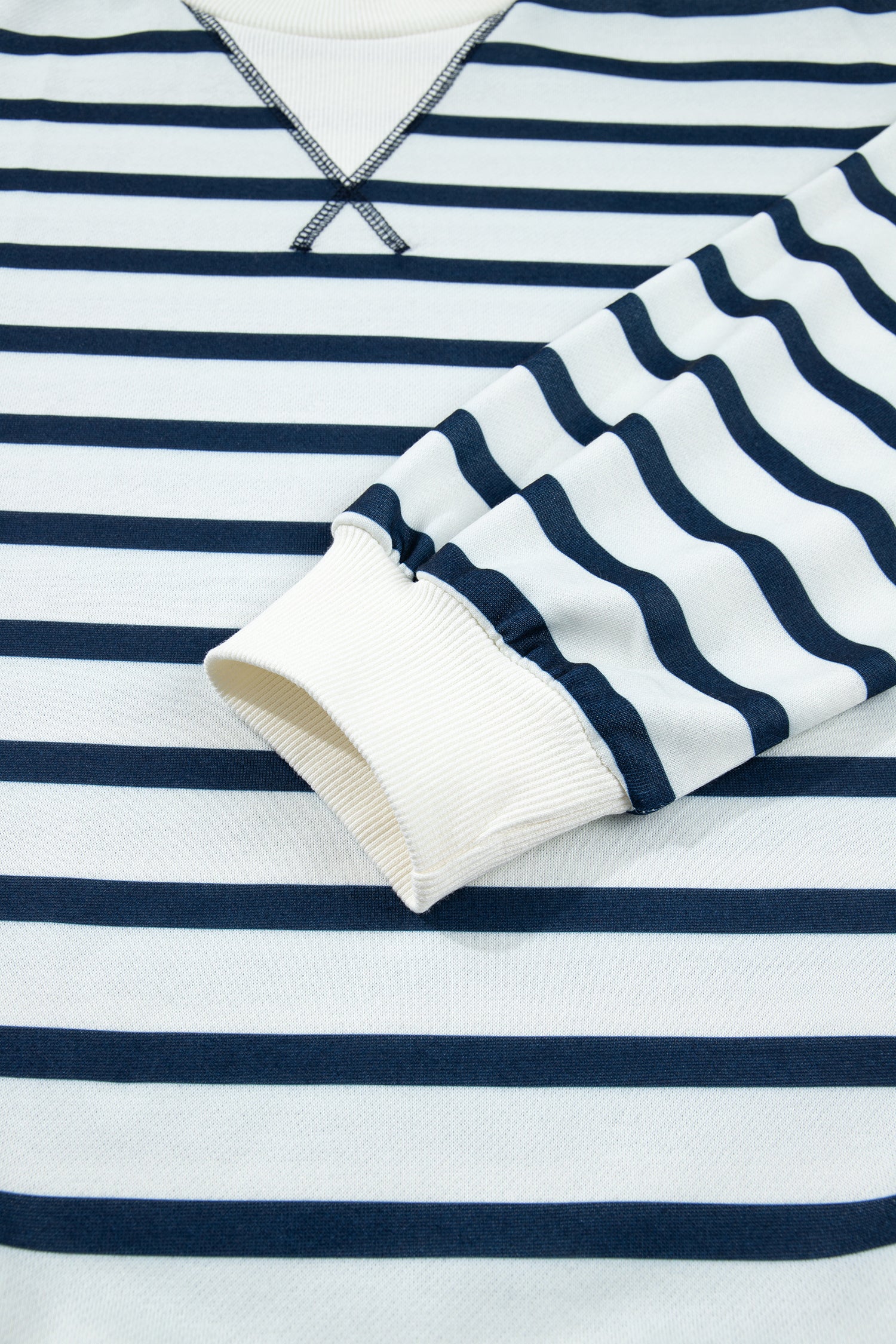 Blue Stripe Striped Ribbed Cuff Collar Pocket Loose Pant Set-Two Piece Sets/Pant Sets-[Adult]-[Female]-2022 Online Blue Zone Planet