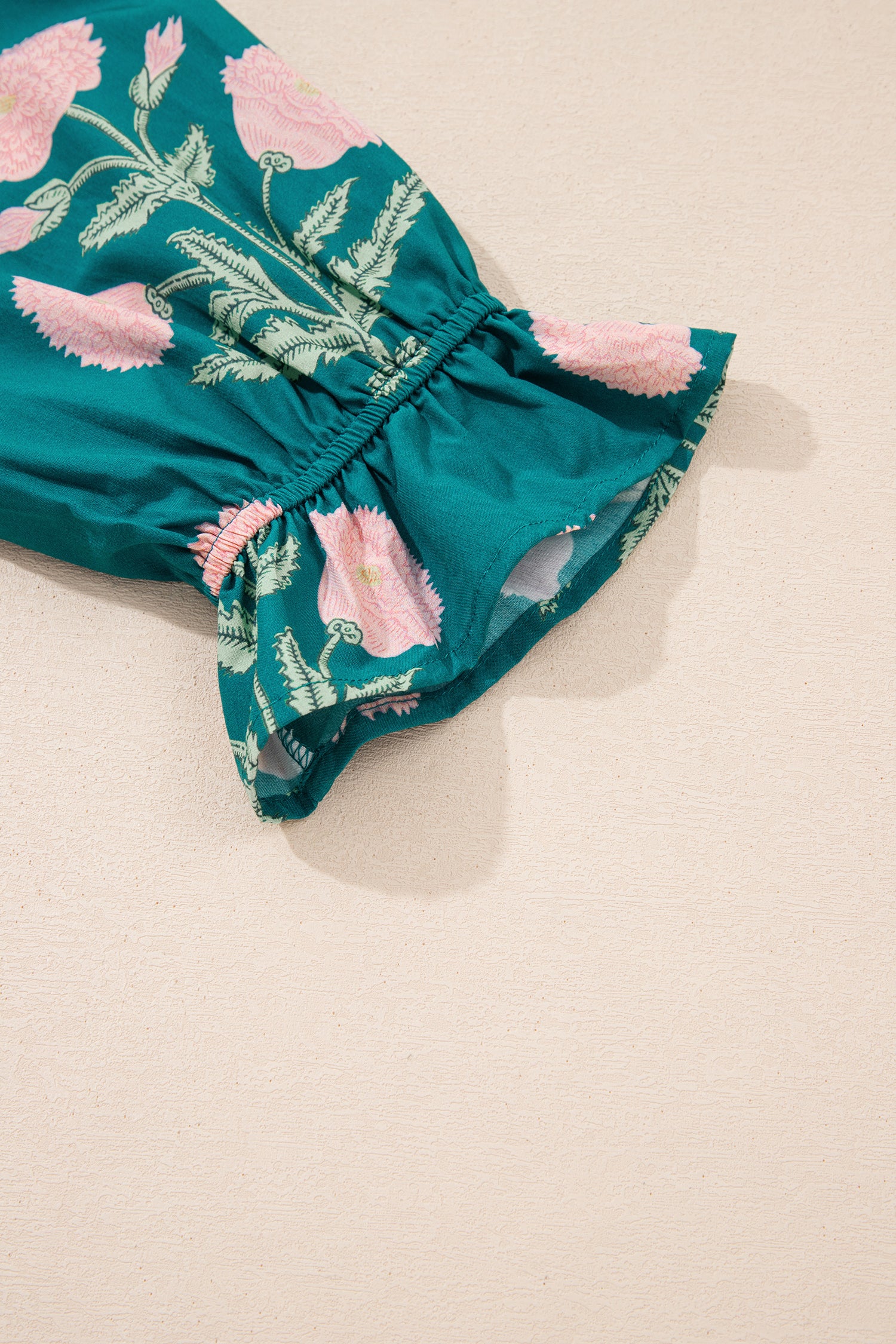 Sky Blue Casual Wild Flower Print V Neck 3/4 Sleeve Blouse-Tops/Blouses & Shirts-[Adult]-[Female]-2022 Online Blue Zone Planet