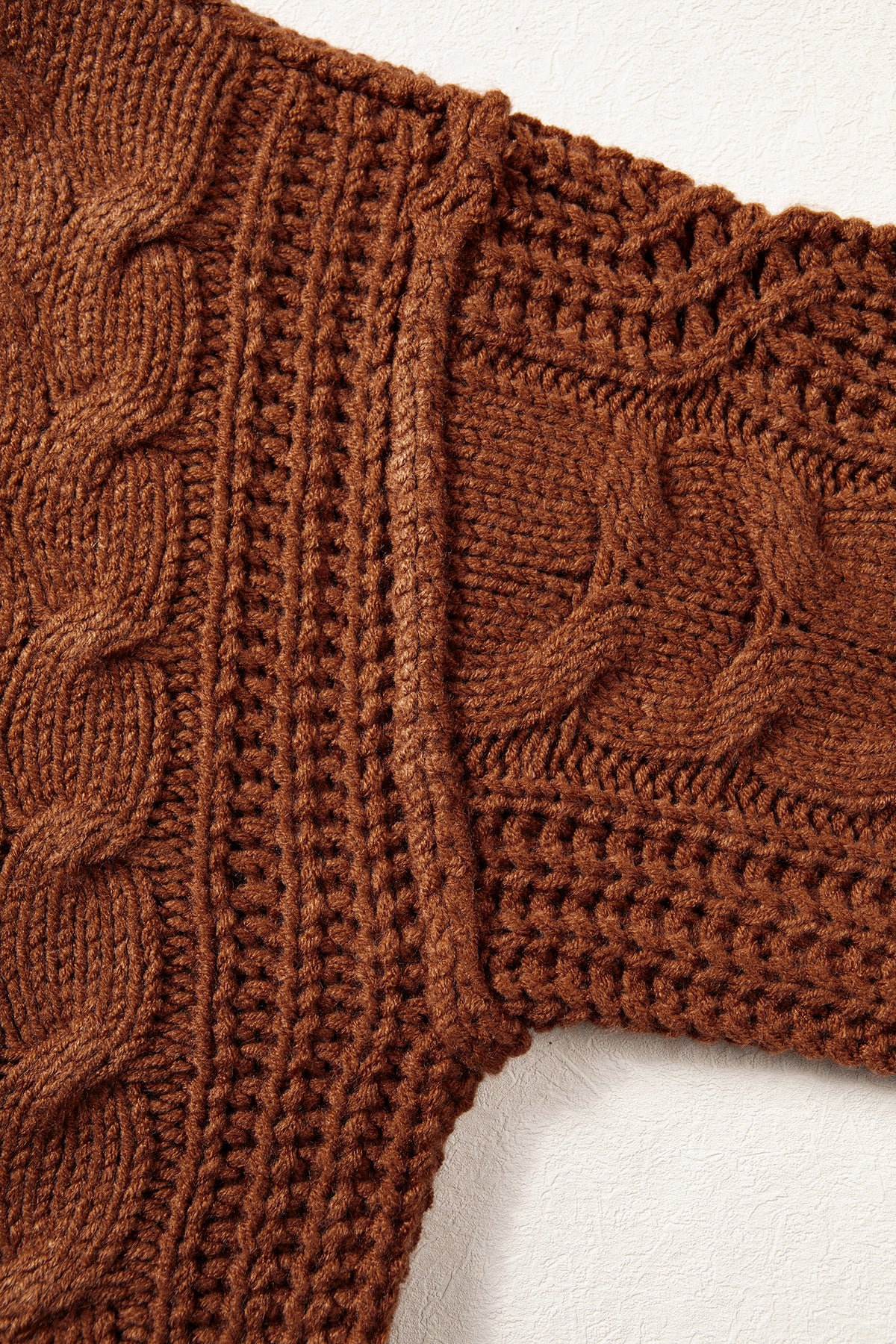 Coffee Solid Color Cable Knit High Neck Loose Pullover Sweater-Sweaters & Cardigans/Sweaters-[Adult]-[Female]-2022 Online Blue Zone Planet
