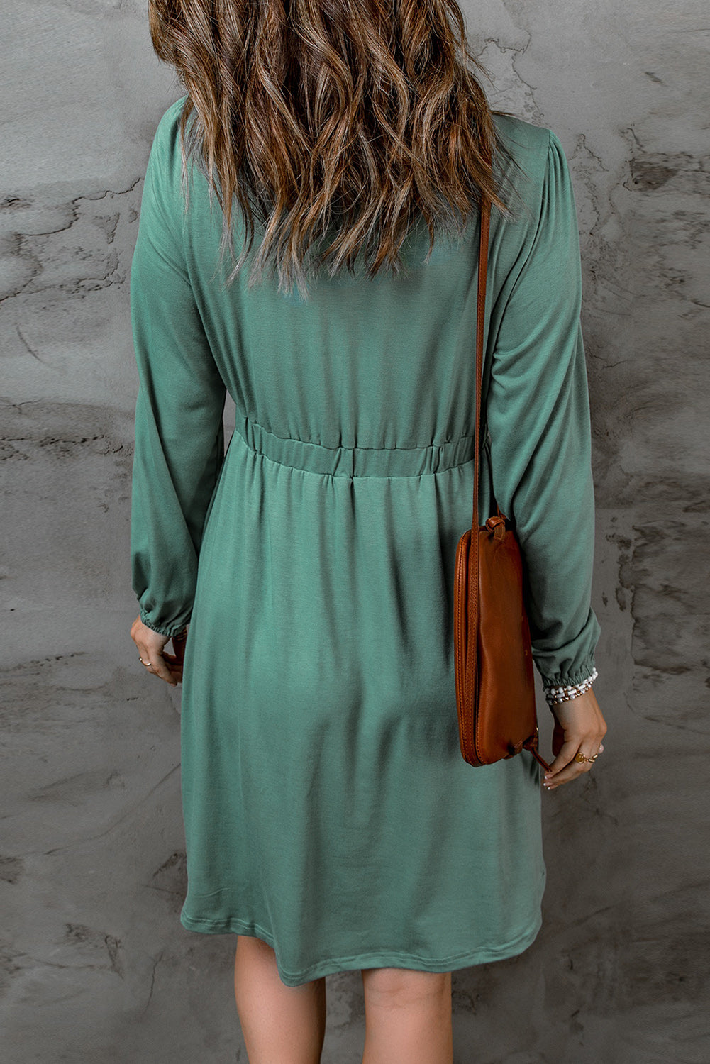 Blue Zone Planet | Green Button Up High Waist Long Sleeve Dress-TOPS / DRESSES-[Adult]-[Female]-2022 Online Blue Zone Planet