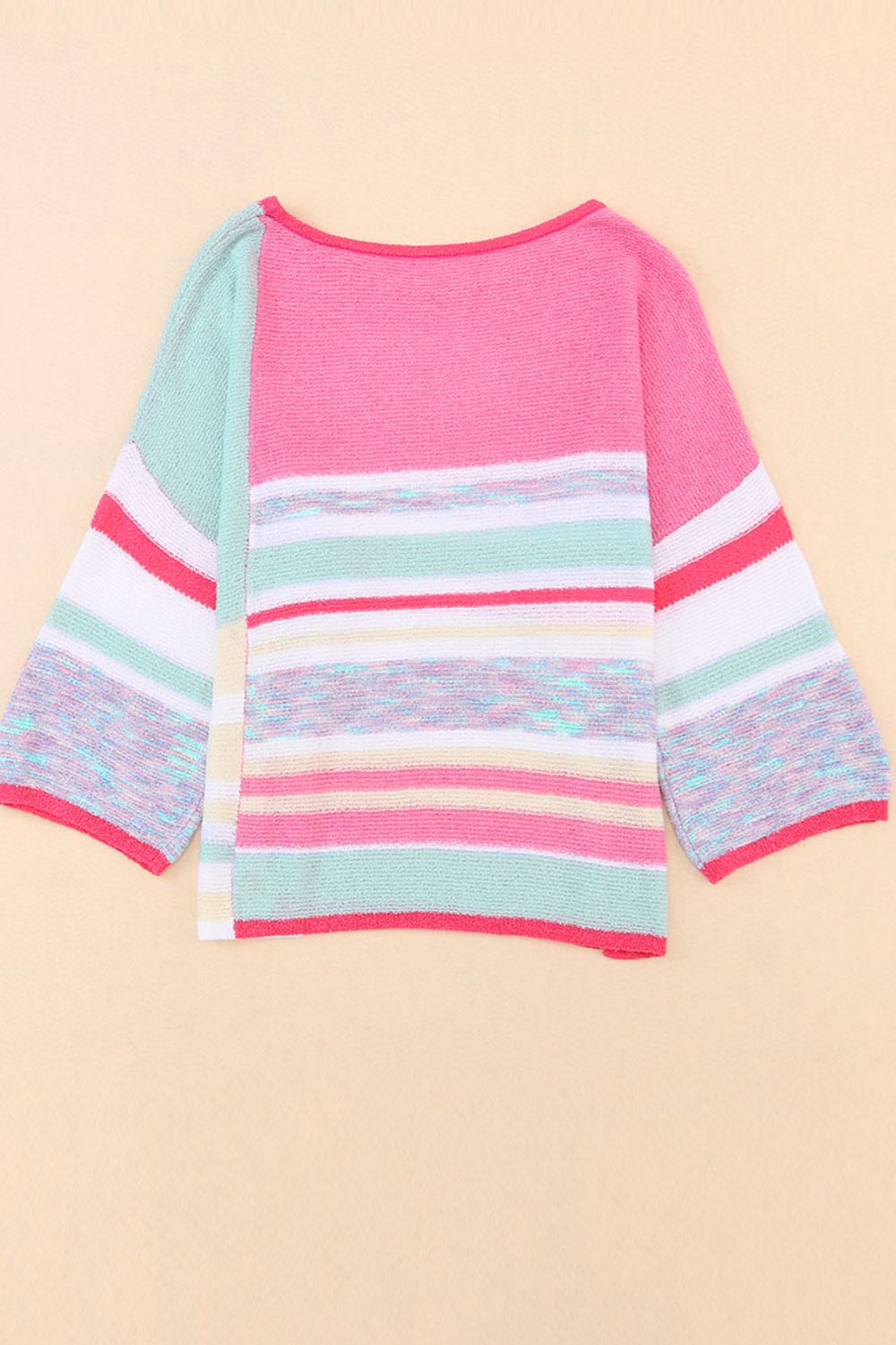 Blue Zone Planet | Contrast Round Neck Three-Quarter Sleeve Knit Top-TOPS / DRESSES-[Adult]-[Female]-2022 Online Blue Zone Planet