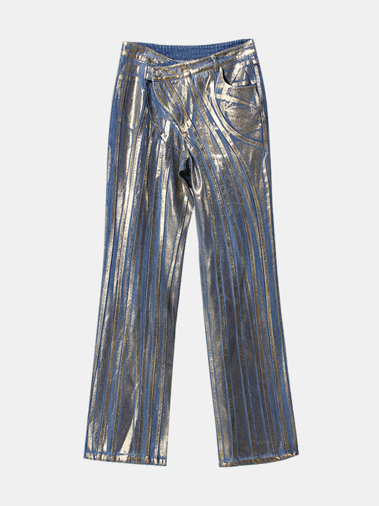 Asymmetrical Waist Jeans with Pockets BLUE ZONE PLANET