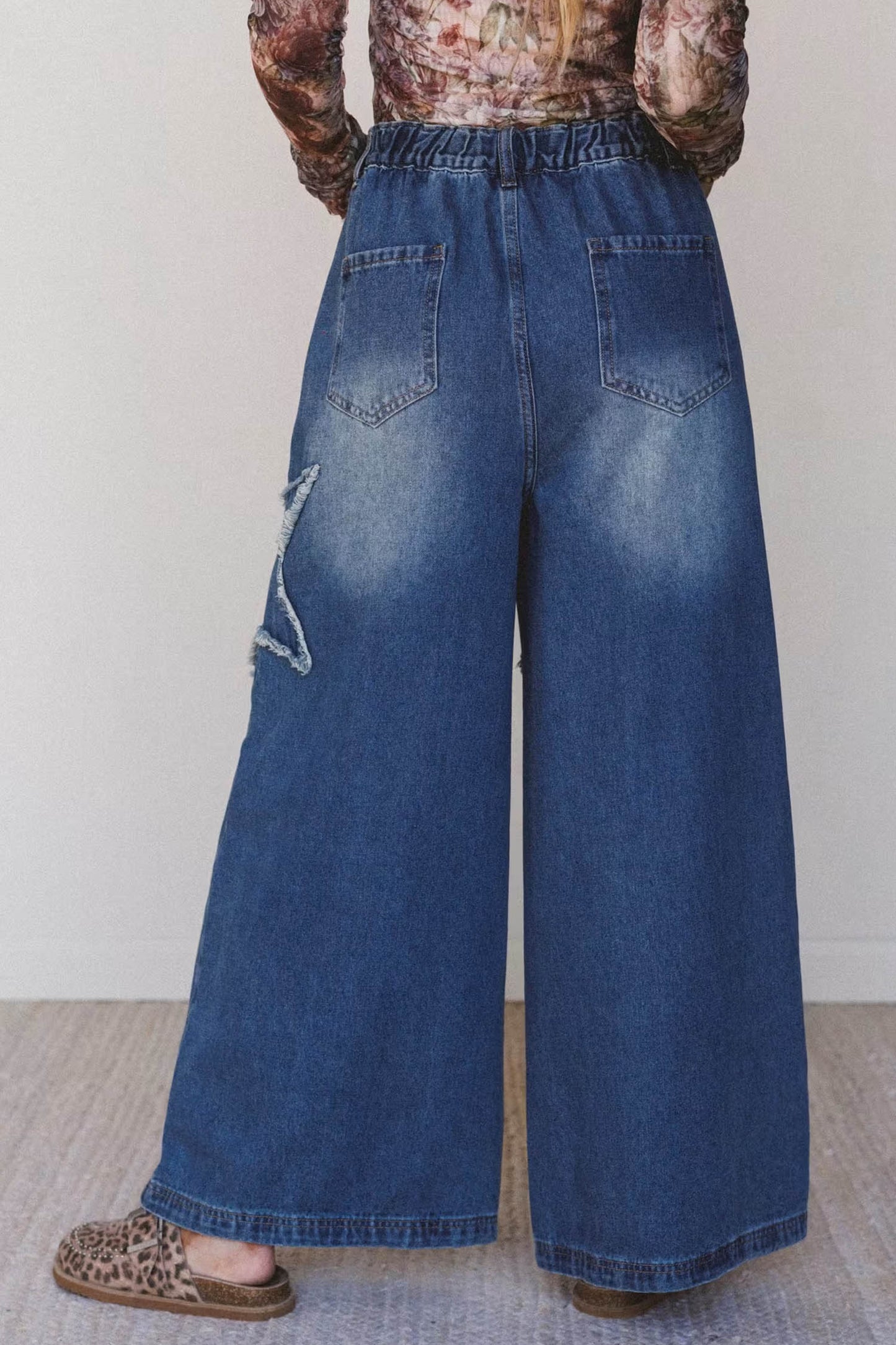 Ashleigh Blue Star Decorated Wide Leg Jeans-Bottoms/Jeans-[Adult]-[Female]-2022 Online Blue Zone Planet