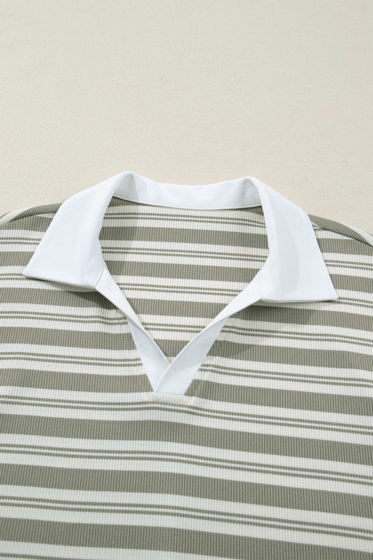 Green Stripe Collared V Neck Short Sleeve T Shirt Midi Dress with Pockets-TOPS / DRESSES-[Adult]-[Female]-2022 Online Blue Zone Planet