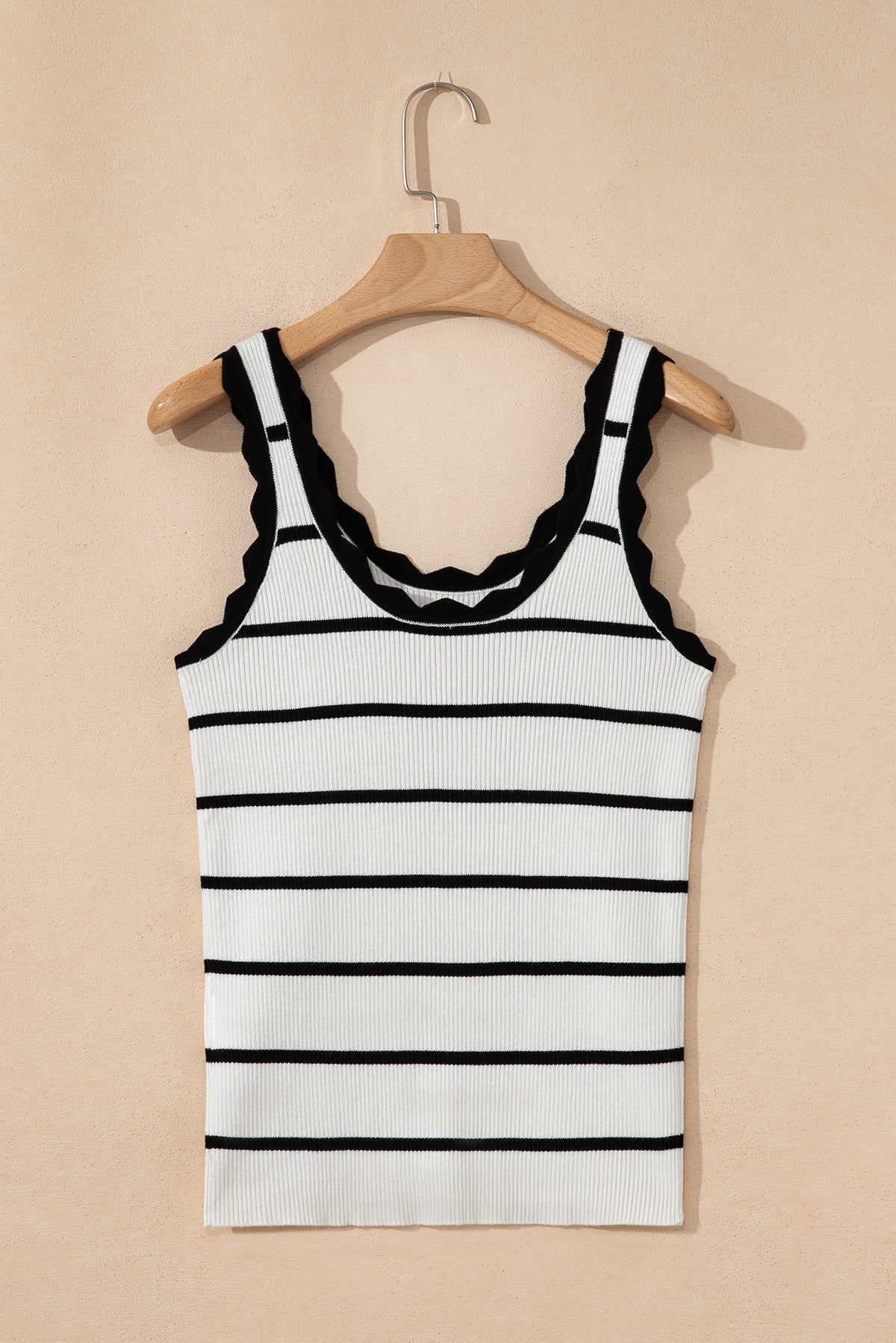 Black Striped Scalloped Edge U Neck Sleeveless Sweater Vest-TOPS / DRESSES-[Adult]-[Female]-2022 Online Blue Zone Planet