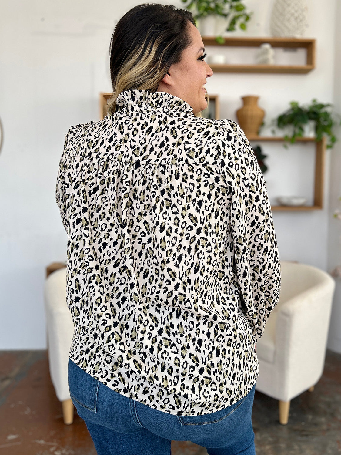 Blue Zone Planet | Double Take Full Size Leopard Long Sleeve Blouse-TOPS / DRESSES-[Adult]-[Female]-2022 Online Blue Zone Planet