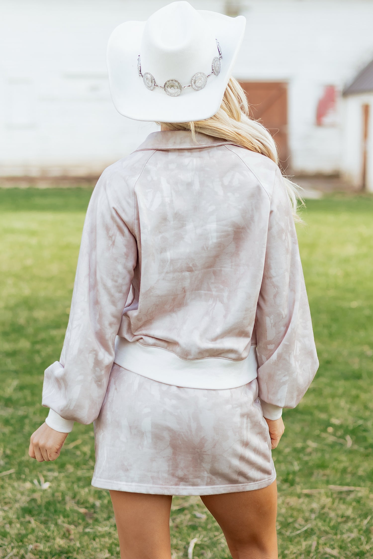 White Abstract Woodland Print Balloon Sleeve Pullover Drawstring Mini Skirt Set-Two Piece Sets/Two Piece Dresses-[Adult]-[Female]-2022 Online Blue Zone Planet