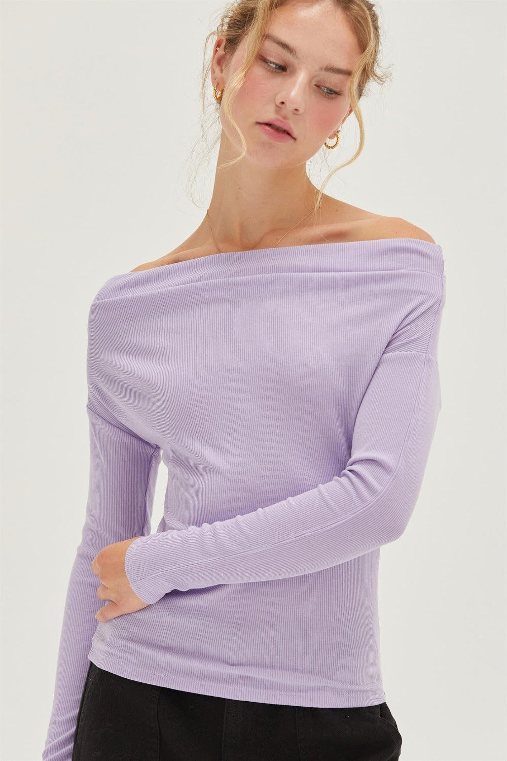 Blue Zone Planet | HYFVE Off Shoulder Ribbed Knit Top-TOPS / DRESSES-[Adult]-[Female]-Taro-S-2022 Online Blue Zone Planet