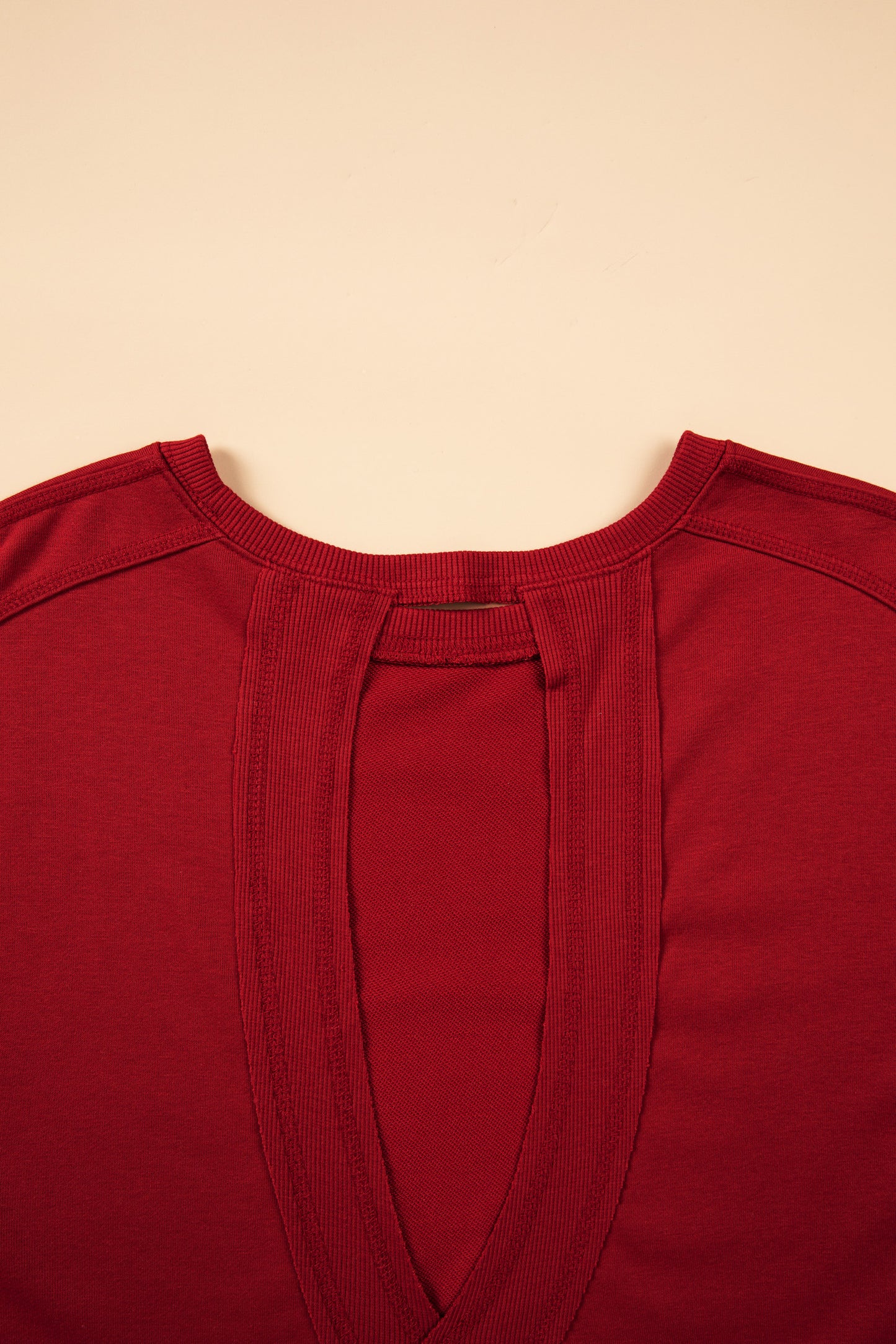 Racing Red Ribbed Detail Drop Shoulder Cutout Back Sweatshirt-Tops/Sweatshirts & Hoodies-[Adult]-[Female]-2022 Online Blue Zone Planet
