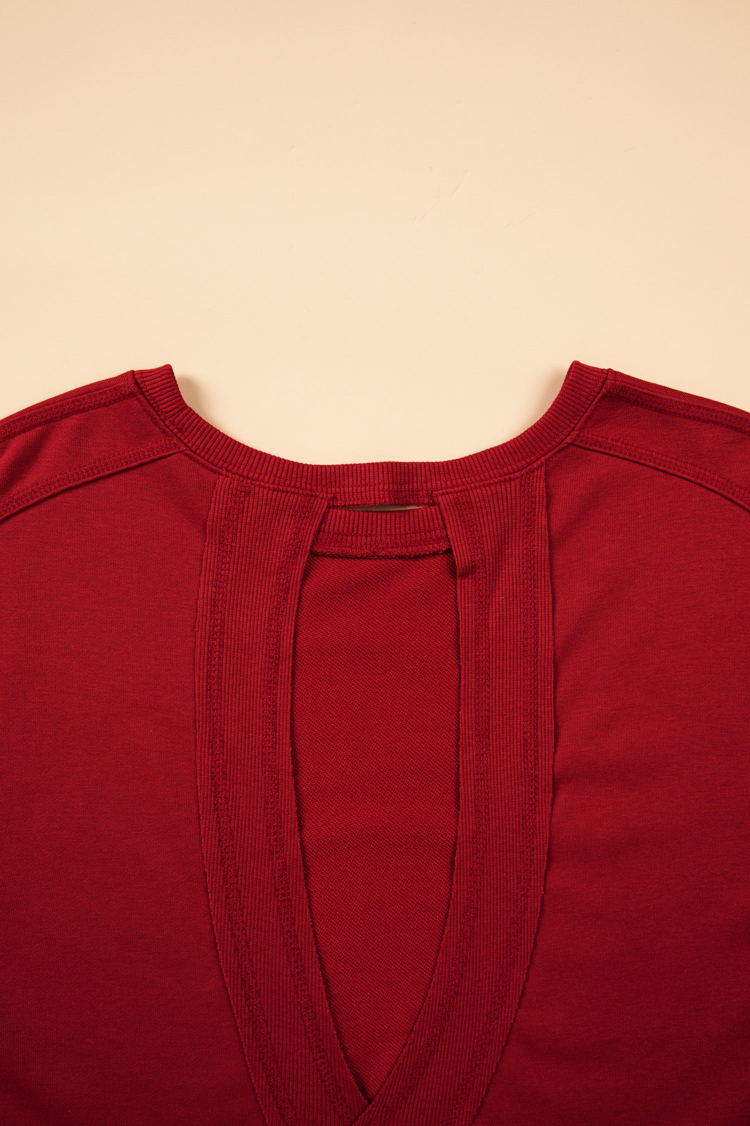 Racing Red Ribbed Detail Drop Shoulder Cutout Back Sweatshirt-Tops/Sweatshirts & Hoodies-[Adult]-[Female]-2022 Online Blue Zone Planet