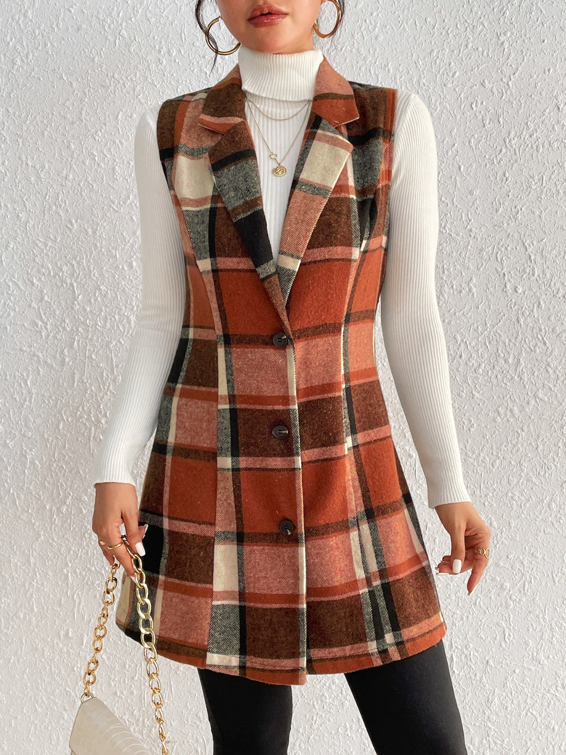 Blue Zone Planet | Plaid Button Up Vest Coat-TOPS / DRESSES-[Adult]-[Female]-2022 Online Blue Zone Planet