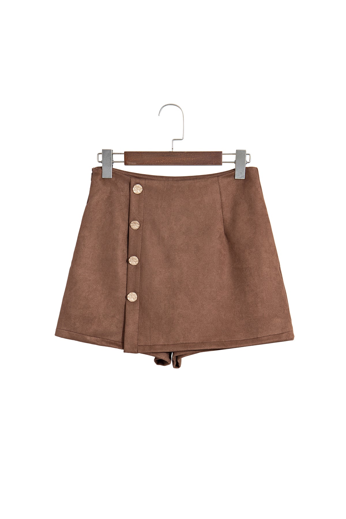 Dark Khaki Gold Button Asymmetric Wrapped Detail Mini Skirt-Bottoms/Skirts & Petticoat-[Adult]-[Female]-2022 Online Blue Zone Planet