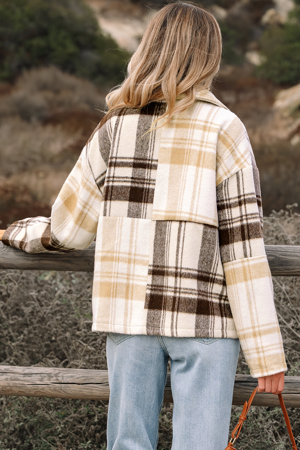 Multicolour Plaid Patchwork Side Pockets Buttoned Shacket-Outerwear/Plaid Shackets-[Adult]-[Female]-2022 Online Blue Zone Planet