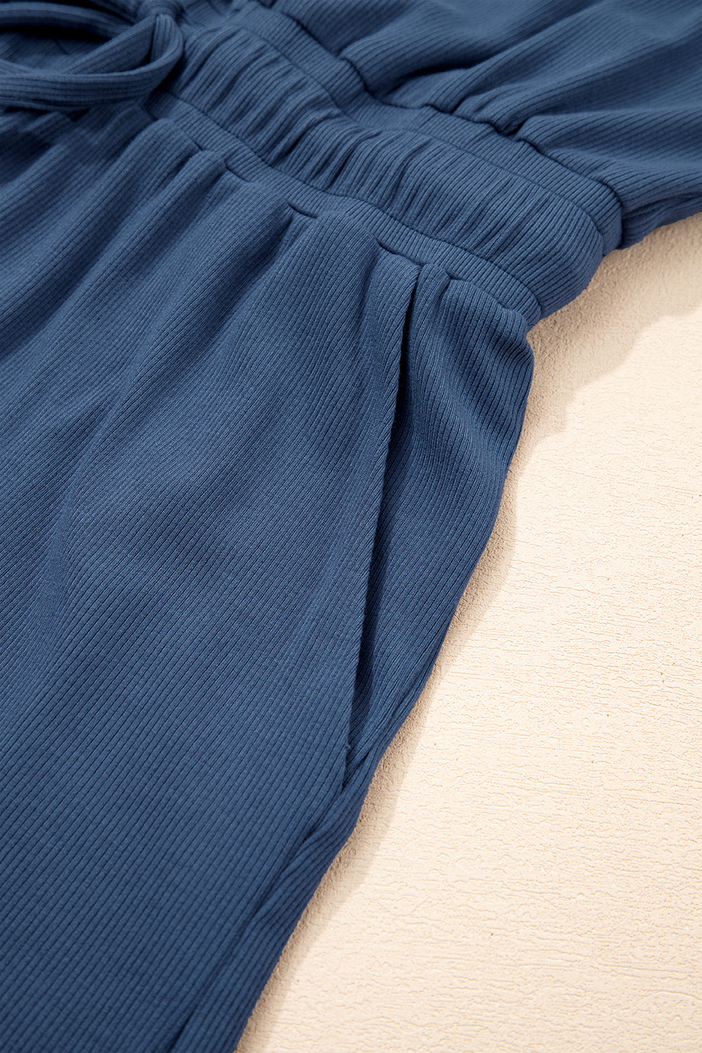 Ashleigh Blue Knit Open Back Cap Sleeve Drawstring Romper-Bottoms/Jumpsuits & Rompers-[Adult]-[Female]-2022 Online Blue Zone Planet