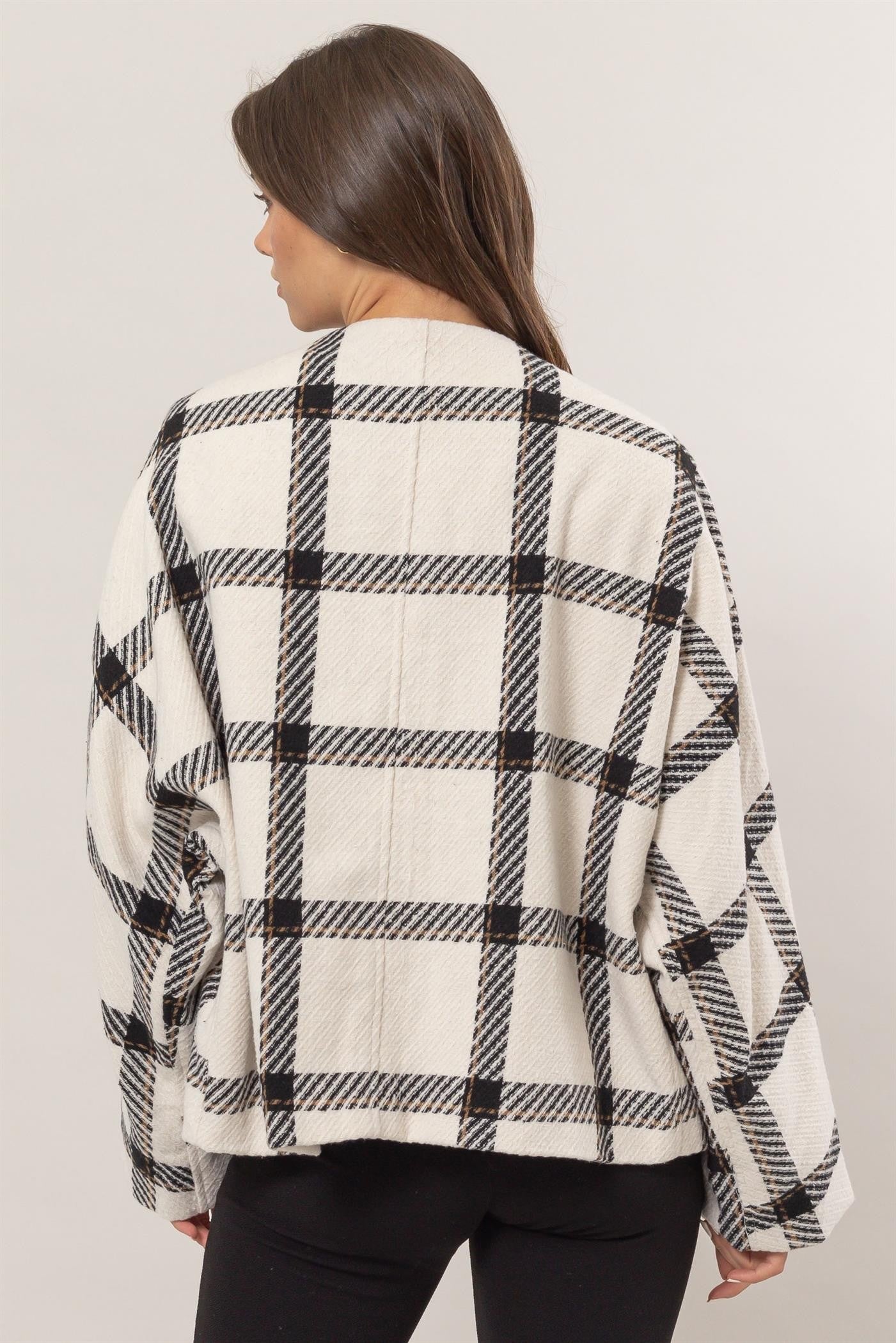 Blue Zone Planet | HYFVE Plaid Long Sleeve Jacket with Side Slit Pockets-TOPS / DRESSES-[Adult]-[Female]-2022 Online Blue Zone Planet