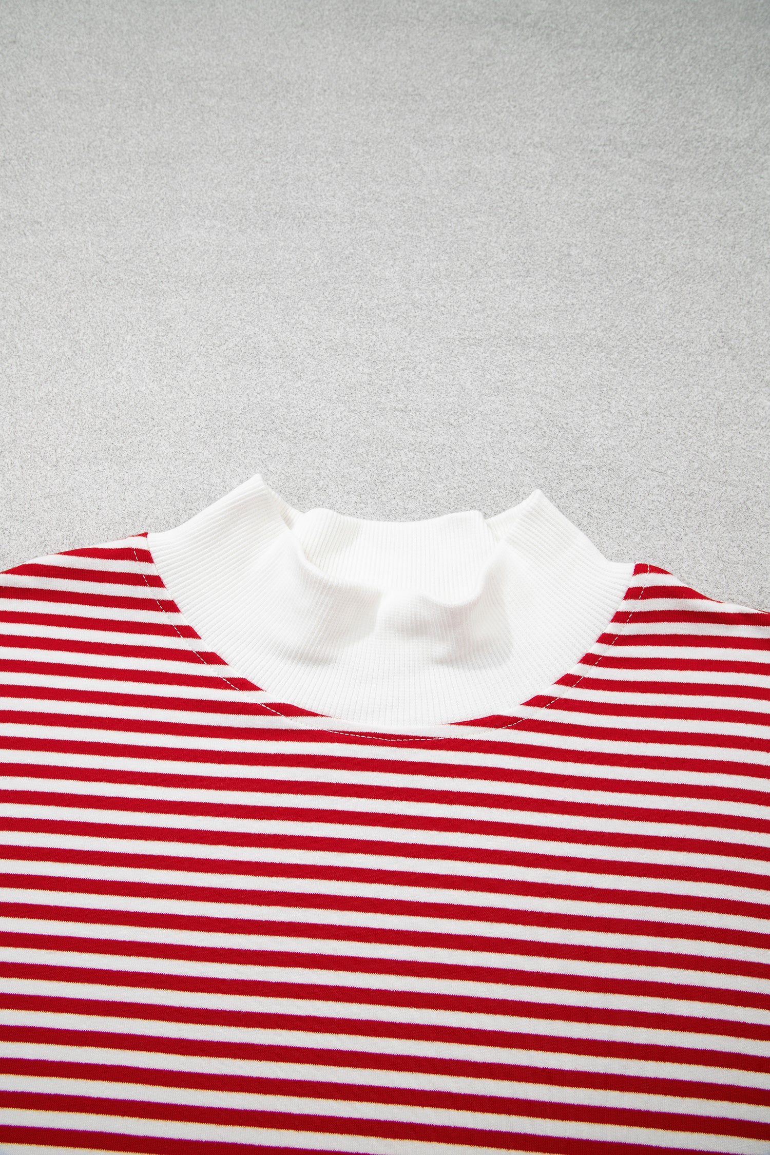 Red Stripe Oversize Mock Neck Sweatshirt and Shorts Set-Two Piece Sets/Short Sets-[Adult]-[Female]-2022 Online Blue Zone Planet