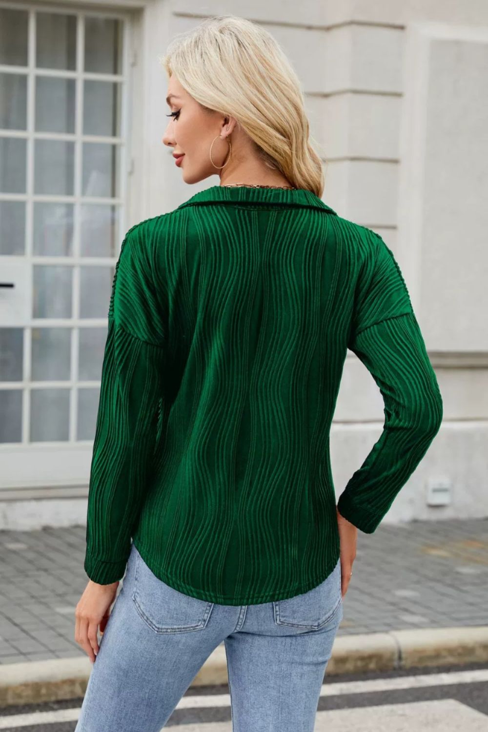 Texture Collared Neck Long Sleeve Blouse-TOPS / DRESSES-[Adult]-[Female]-2022 Online Blue Zone Planet