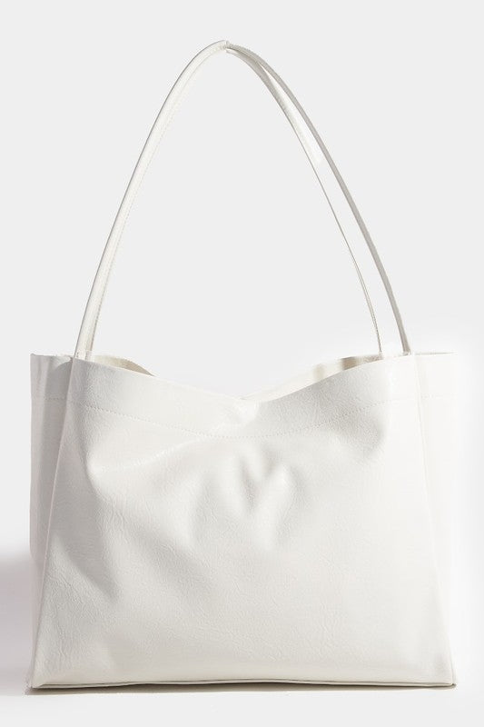 Fame Faux Leather Tote Bag-HANDBAGS-[Adult]-[Female]-Ivory-One Size-2022 Online Blue Zone Planet