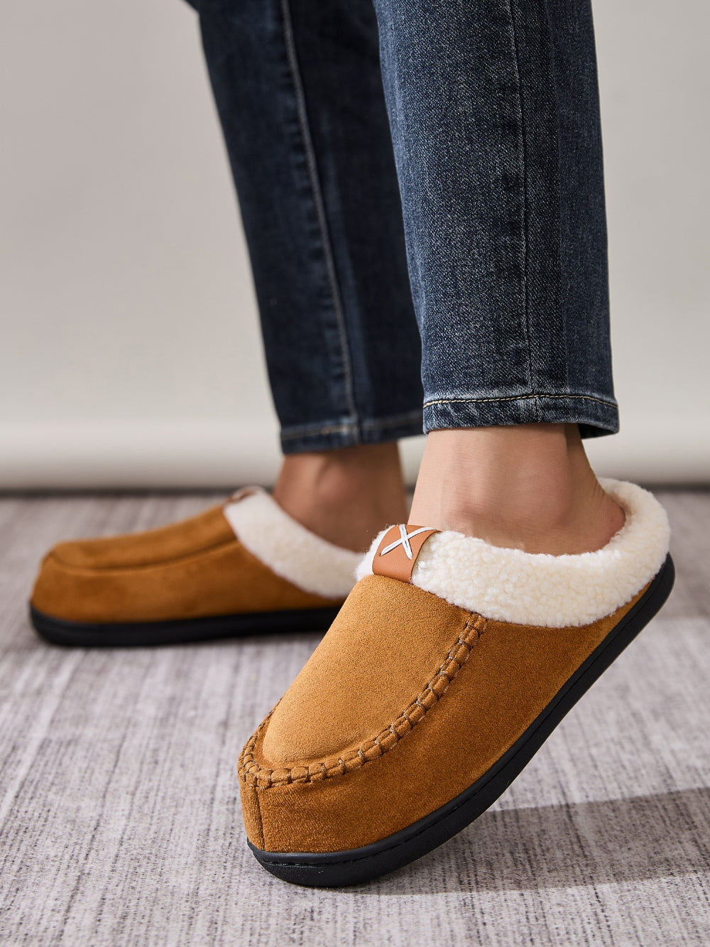 Contrast Round Toe Flat Slippers-SLIPPERS-[Adult]-[Female]-Caramel-36-37(US5-6)-2022 Online Blue Zone Planet