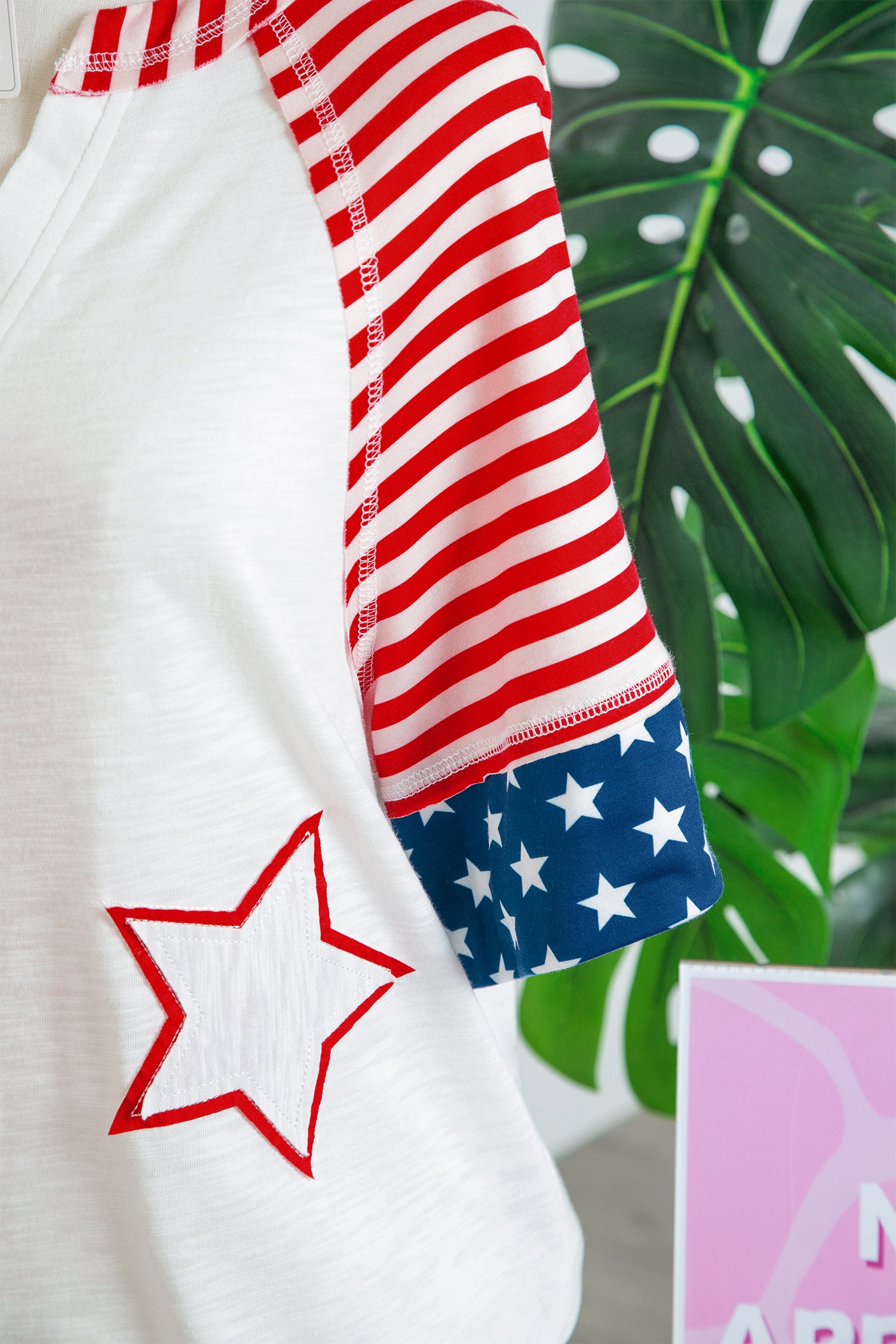 Fiery Red Star Detail Flag Inspired Short Sleeve Top-Tops/Tops & Tees-[Adult]-[Female]-2022 Online Blue Zone Planet