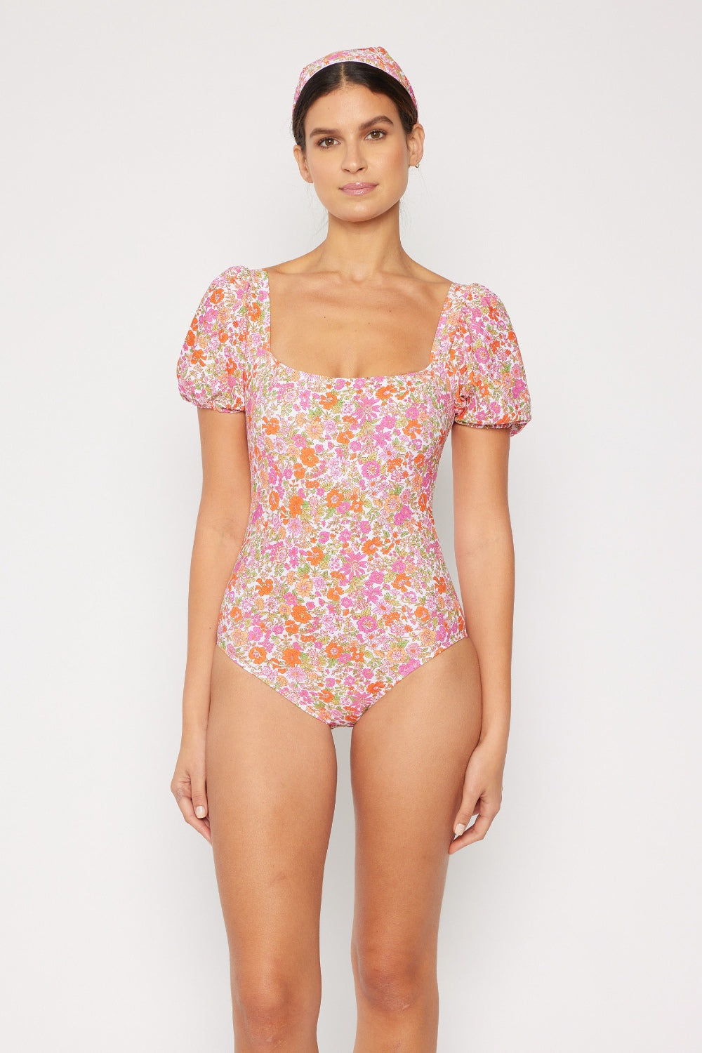 Blue Zone Planet | Marina West Swim Floral Puff Sleeve One-Piece-TOPS / DRESSES-[Adult]-[Female]-Pink-S-2022 Online Blue Zone Planet