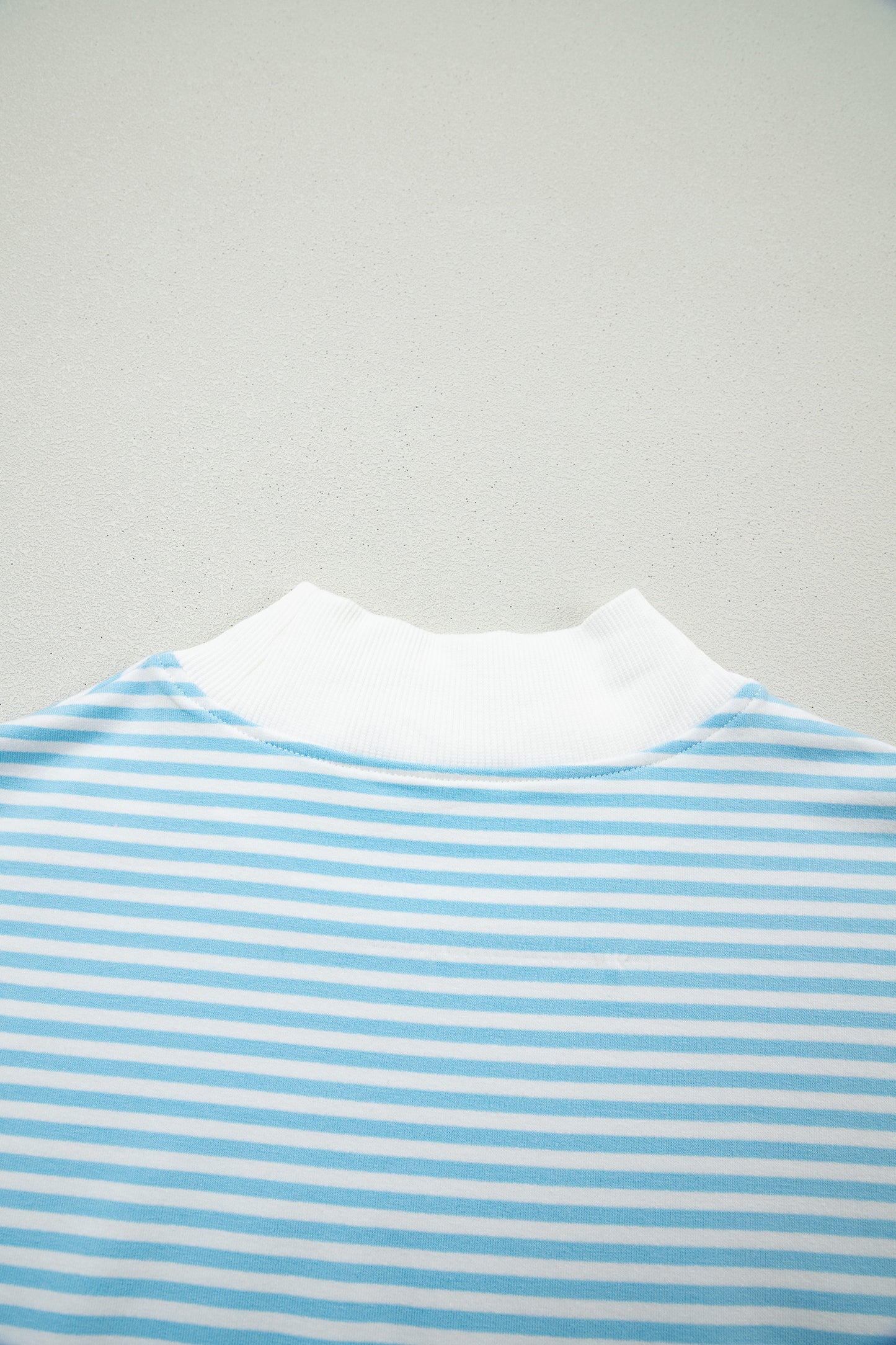 Sky Blue Stripe Oversize Mock Neck Sweatshirt and Shorts Set-Two Piece Sets/Short Sets-[Adult]-[Female]-2022 Online Blue Zone Planet