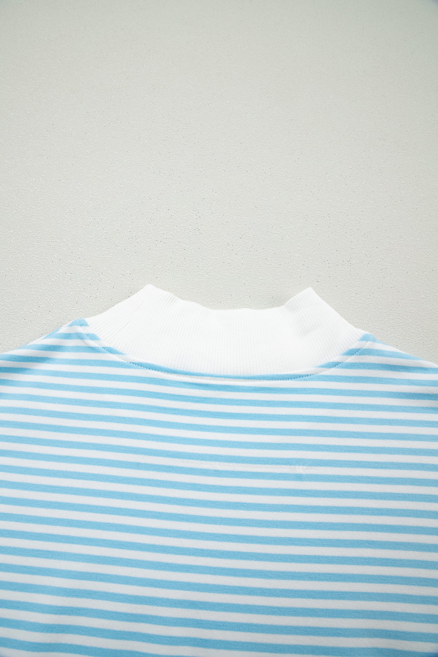 Sky Blue Stripe Oversize Mock Neck Sweatshirt and Shorts Set-Two Piece Sets/Short Sets-[Adult]-[Female]-2022 Online Blue Zone Planet