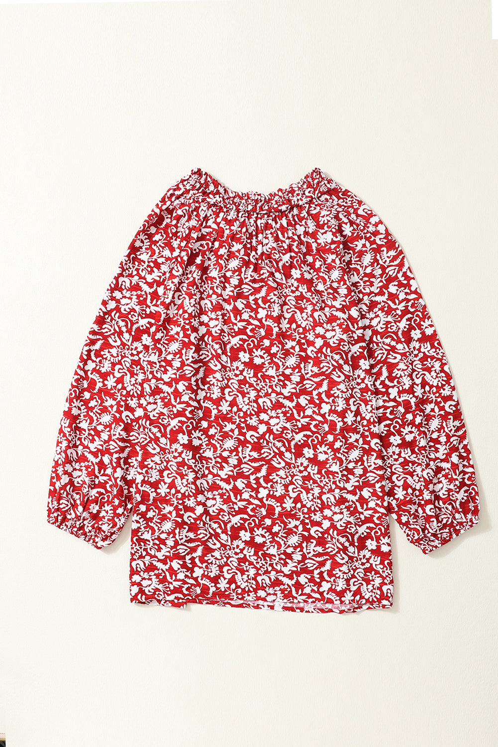 Burgundy Floral Print Smocked Tie Neck Blouse-Sale (50% OFF)/30% OFF-[Adult]-[Female]-2022 Online Blue Zone Planet