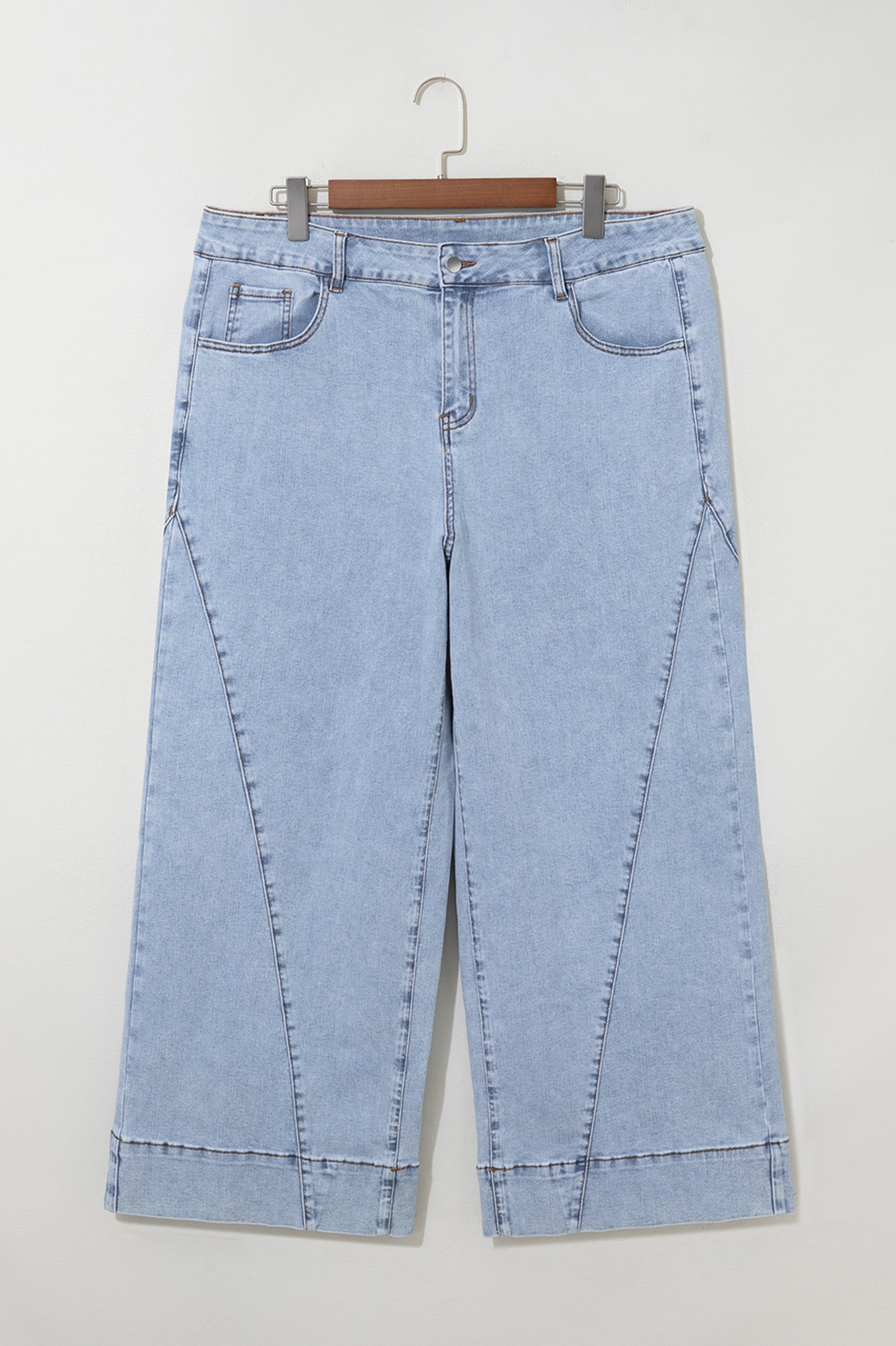 Beau Blue Solid Paneling Loose Fit Plus Size Jeans-Plus Size/Plus Size Bottoms-[Adult]-[Female]-2022 Online Blue Zone Planet