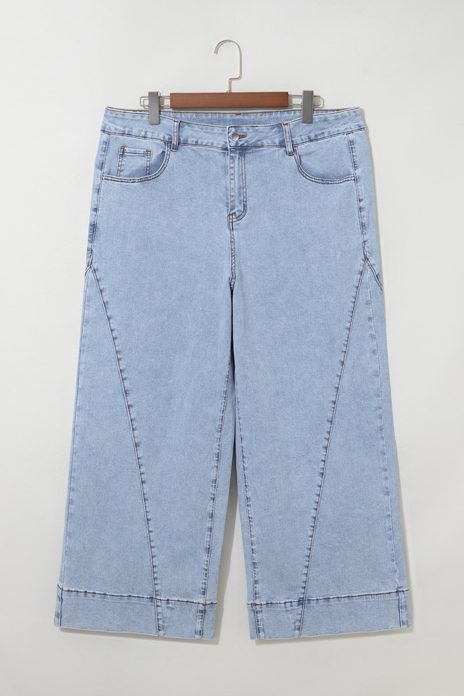 Beau Blue Solid Paneling Loose Fit Plus Size Jeans-Plus Size/Plus Size Bottoms-[Adult]-[Female]-2022 Online Blue Zone Planet