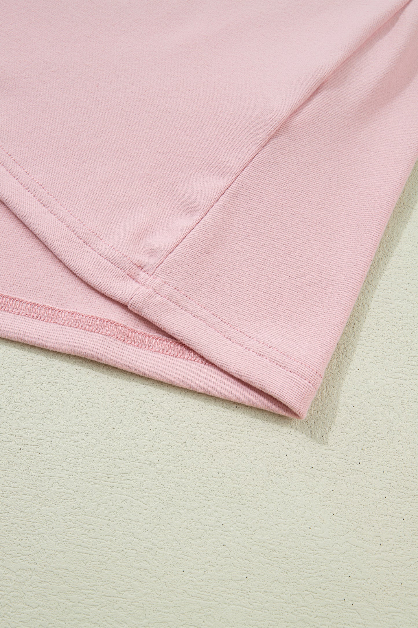 Light Pink Solid Color Bow Textured Patchwork Long Sleeve Tee-Tops/Long Sleeve Tops-[Adult]-[Female]-2022 Online Blue Zone Planet