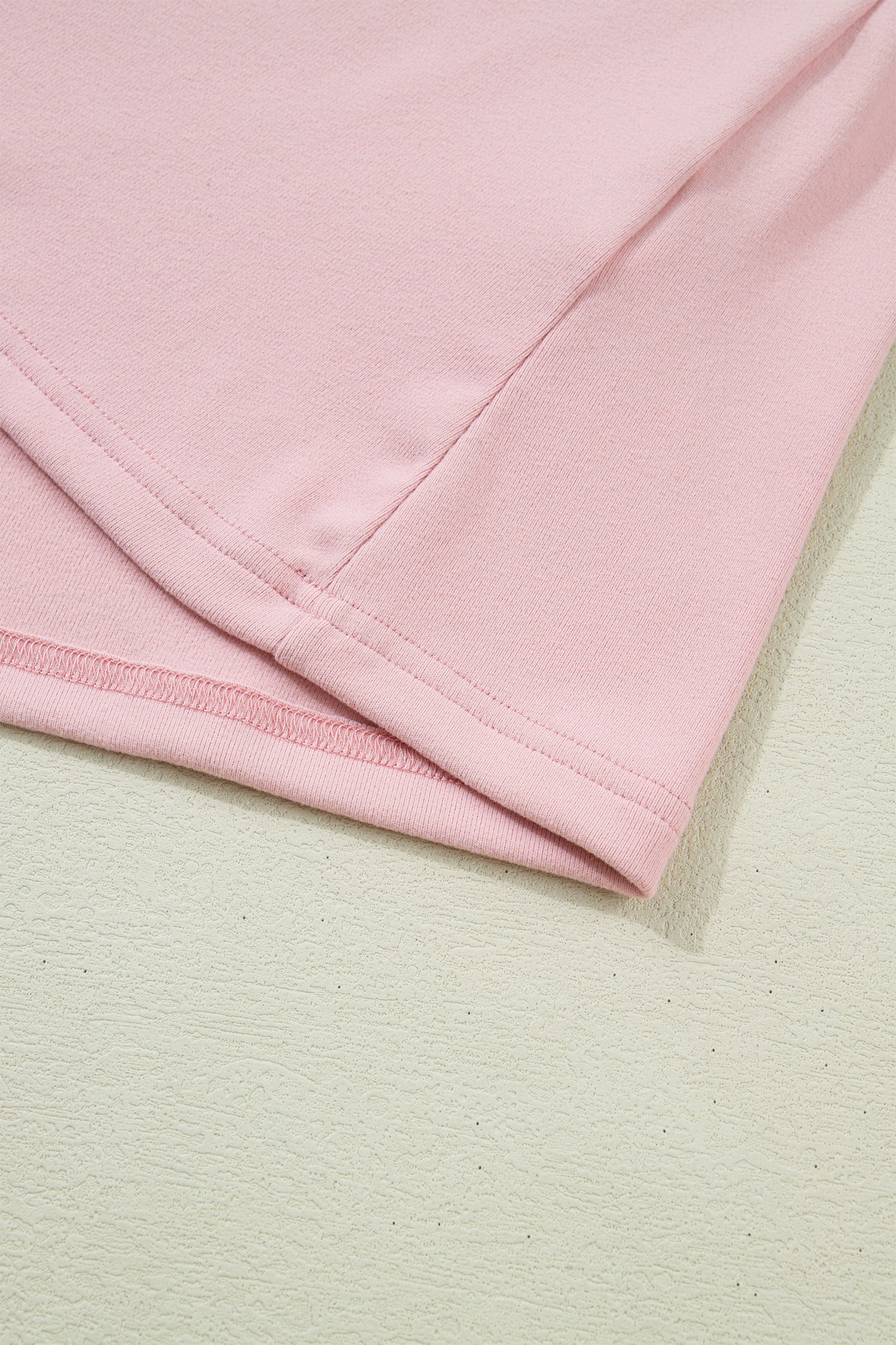 Light Pink Solid Color Bow Textured Patchwork Long Sleeve Tee-Tops/Long Sleeve Tops-[Adult]-[Female]-2022 Online Blue Zone Planet