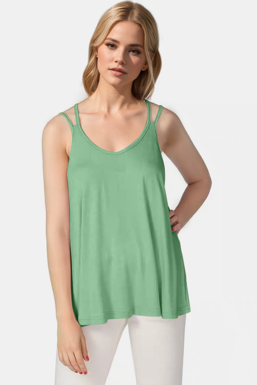 Basic Bae Bamboo Scoop Neck Double Spaghetti Straps Cami-TOPS / DRESSES-[Adult]-[Female]-Green-S-2022 Online Blue Zone Planet