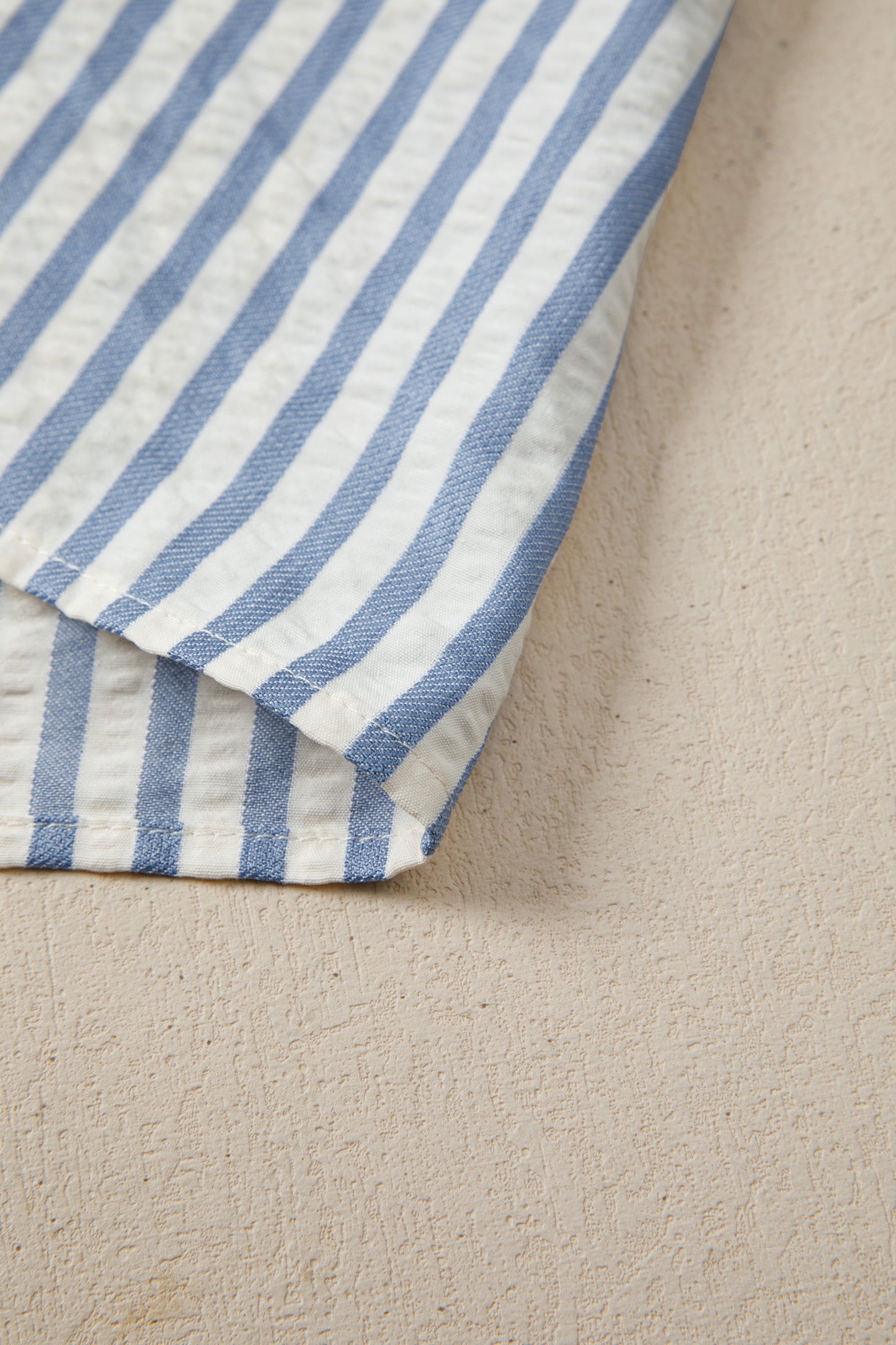 Sky Blue Stripe Leopard Trim V Neck Button Down Half Sleeve Shirt-Tops/Blouses & Shirts-[Adult]-[Female]-2022 Online Blue Zone Planet