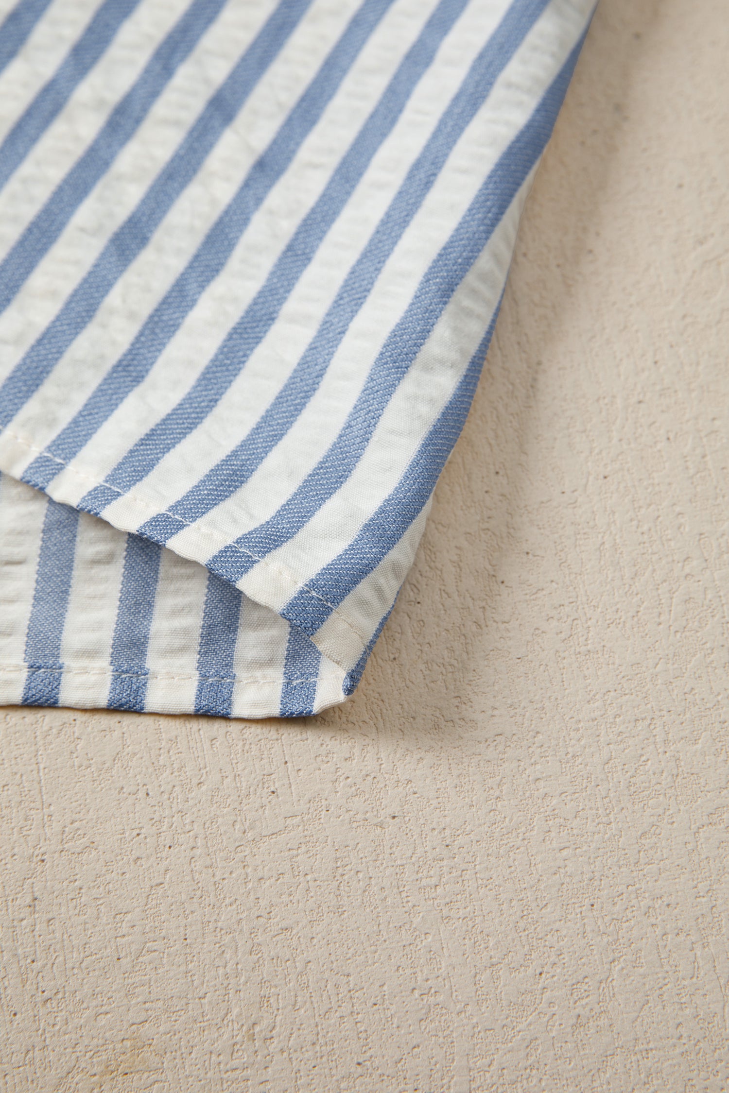 Sky Blue Stripe Leopard Trim V Neck Button Down Half Sleeve Shirt-Tops/Blouses & Shirts-[Adult]-[Female]-2022 Online Blue Zone Planet