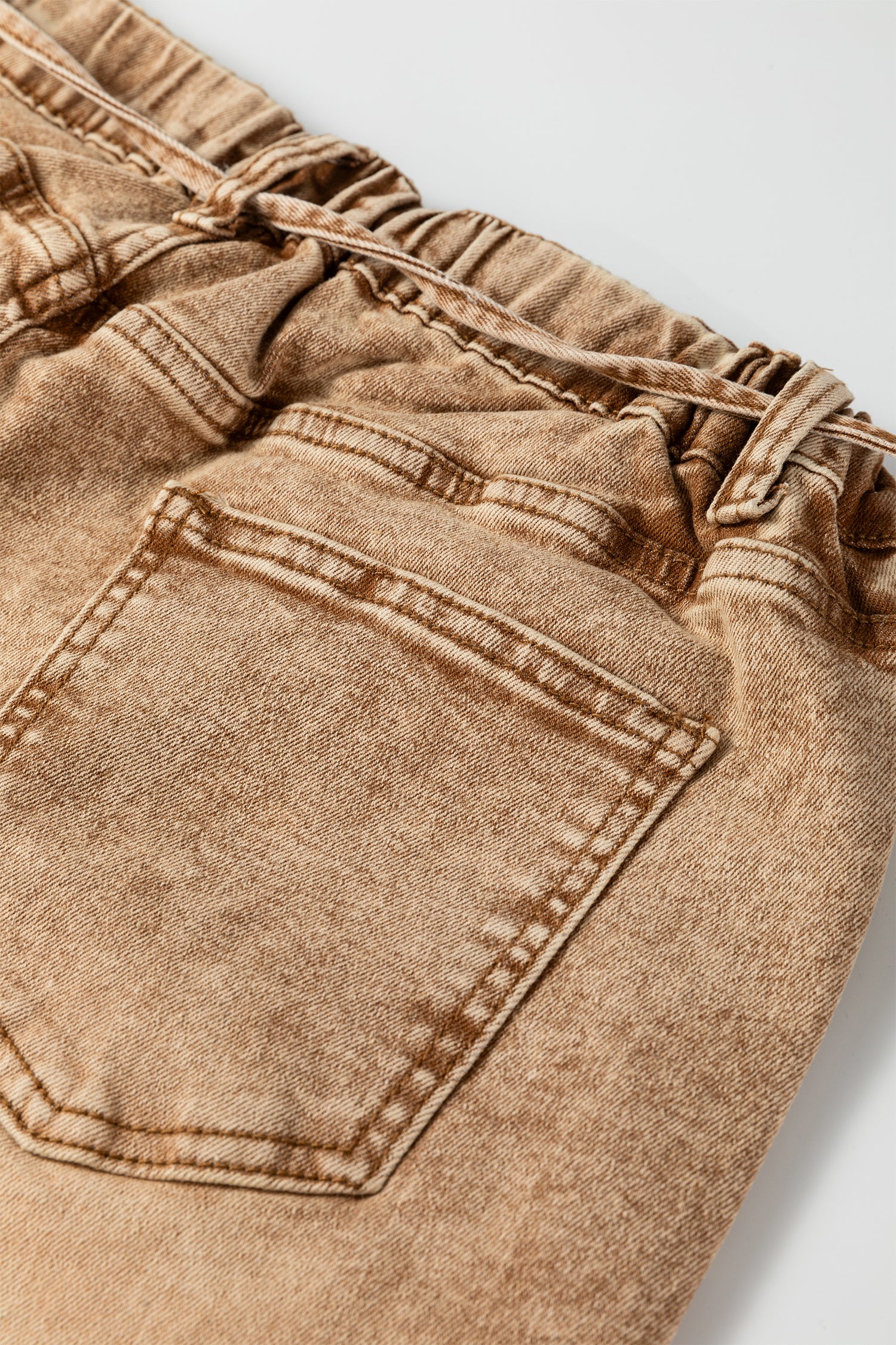 Gray Acid Wash Barrel Fit Denim Pants with Waist String-Bottoms/Jeans-[Adult]-[Female]-2022 Online Blue Zone Planet