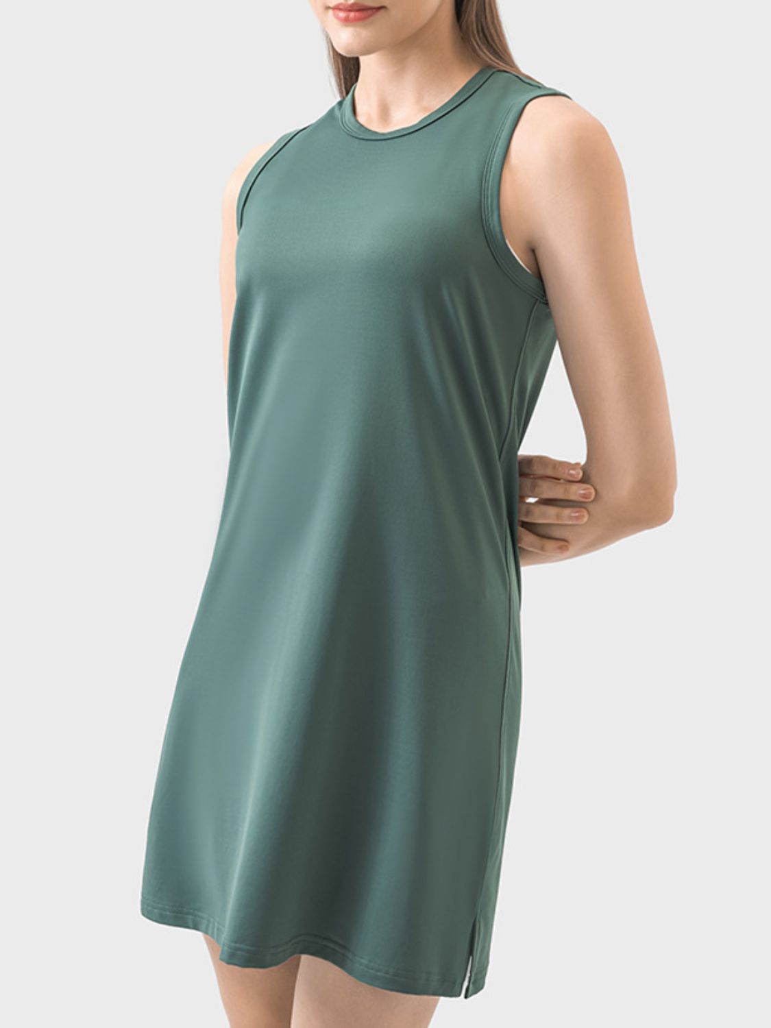 Round Neck Sleeveless Active Dress-TOPS / DRESSES-[Adult]-[Female]-Dark Green-4-2022 Online Blue Zone Planet