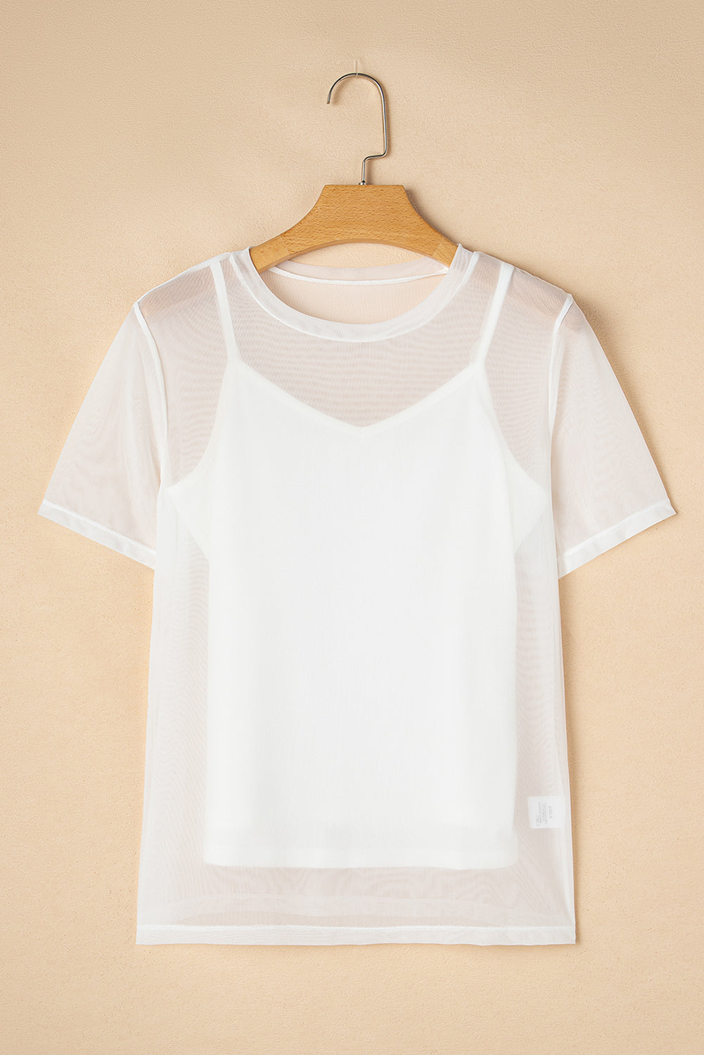 White Solid Color Sheer Mesh Patchwork Short Sleeve Top-Tops/Tops & Tees-[Adult]-[Female]-2022 Online Blue Zone Planet