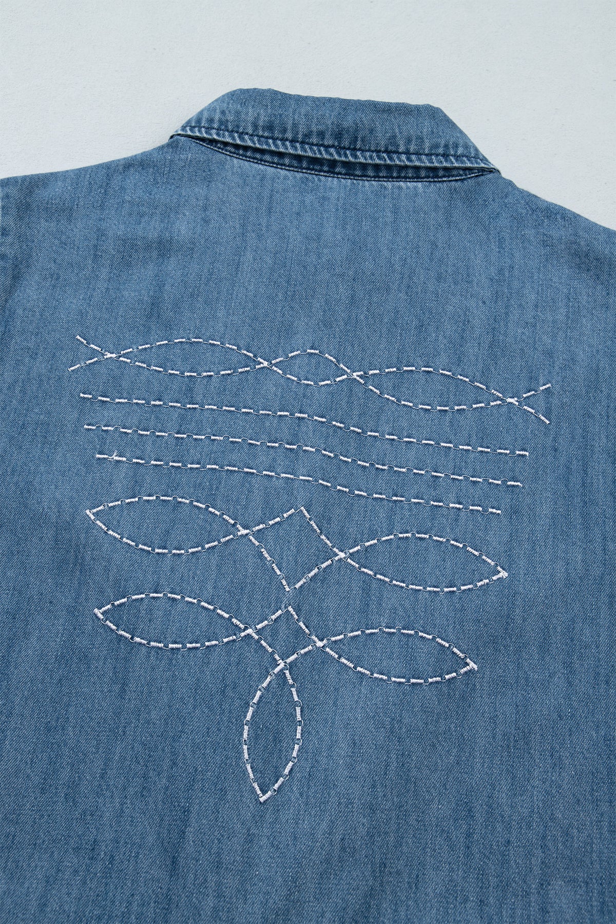 Myosotis Embroidered Western Detail Long Sleeve Collar Shirt-Tops/Blouses & Shirts-[Adult]-[Female]-2022 Online Blue Zone Planet