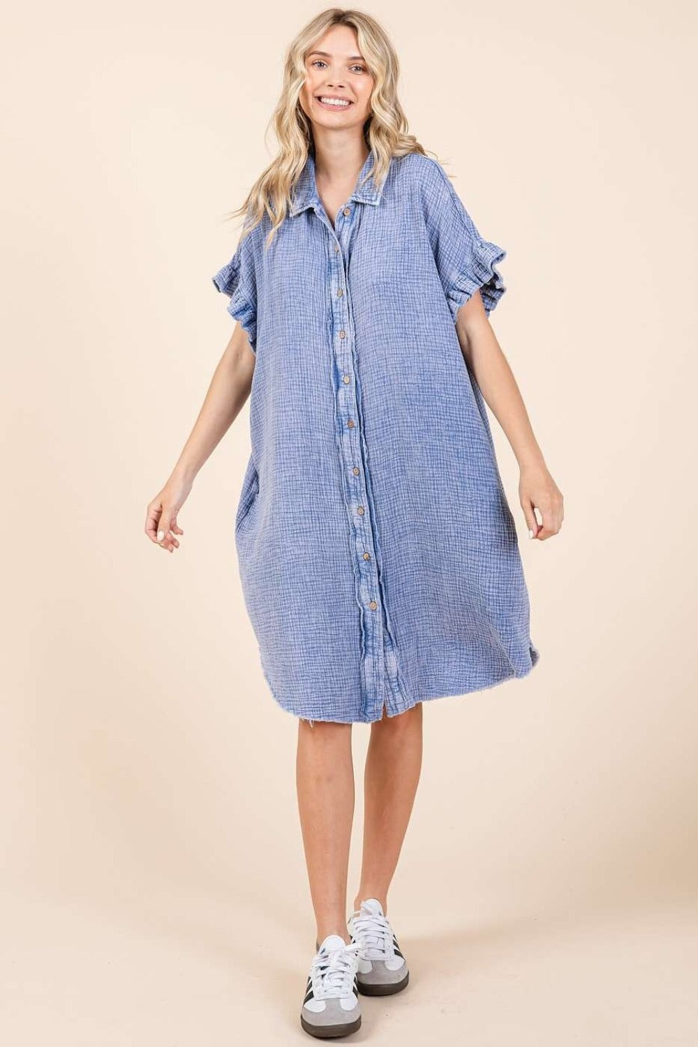 Blue Zone Planet | Mittoshop Mineral Wash Cotton Gauze Mini Shirt Dress-TOPS / DRESSES-[Adult]-[Female]-2022 Online Blue Zone Planet