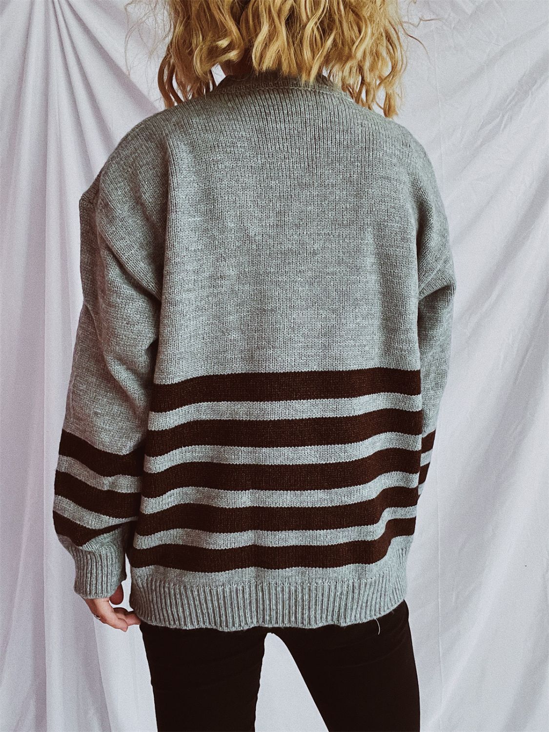 Striped Dropped Shoulder Long Sleeve Sweater-TOPS / DRESSES-[Adult]-[Female]-2022 Online Blue Zone Planet