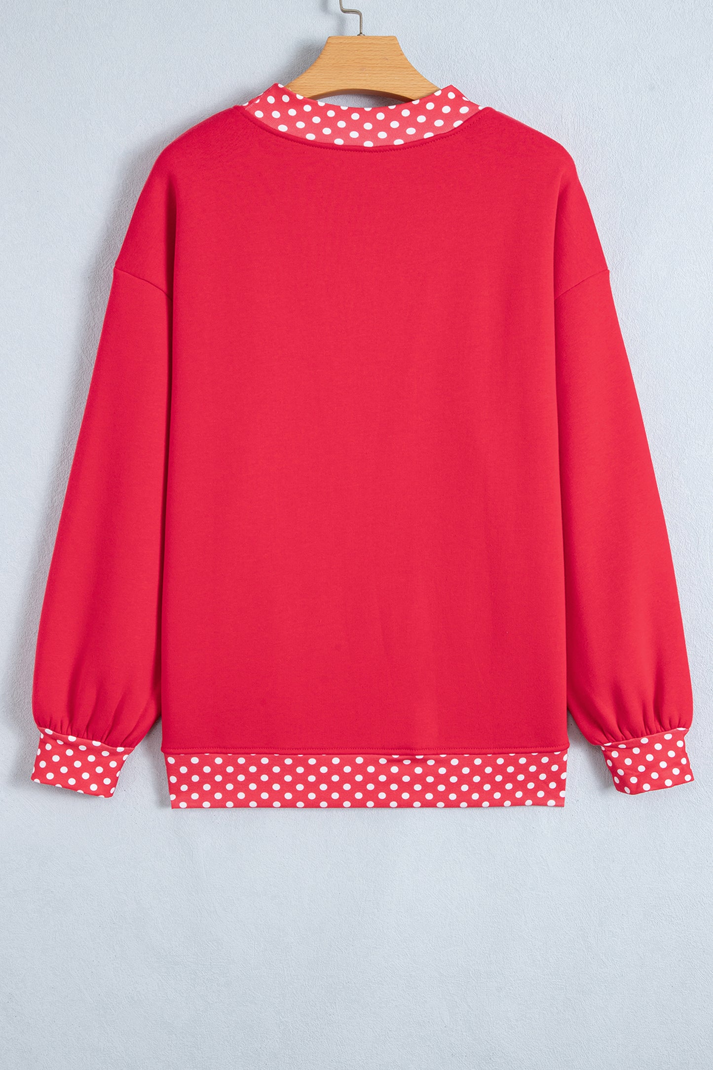 Racing Red Colorblock Polka Dot Contrast Trim Oversized Sweatshirt