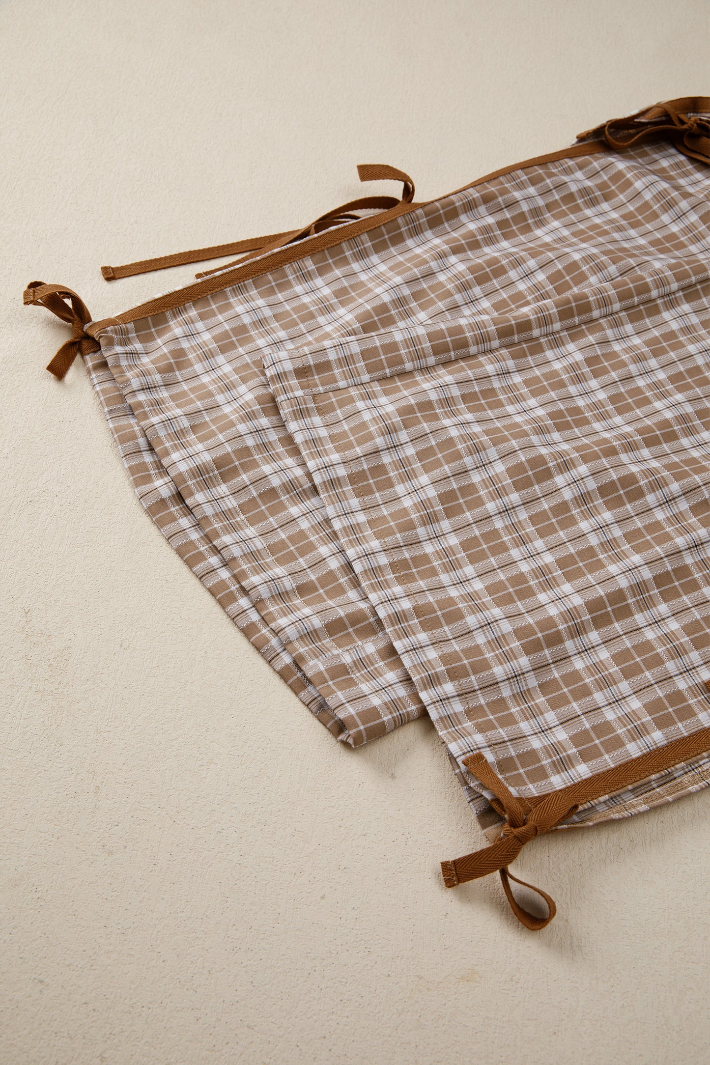 Chestnut Plaid Print Elastic Waist Bow Tie Contrast Detail Jogger Pants-Bottoms/Pants & Culotte-[Adult]-[Female]-2022 Online Blue Zone Planet