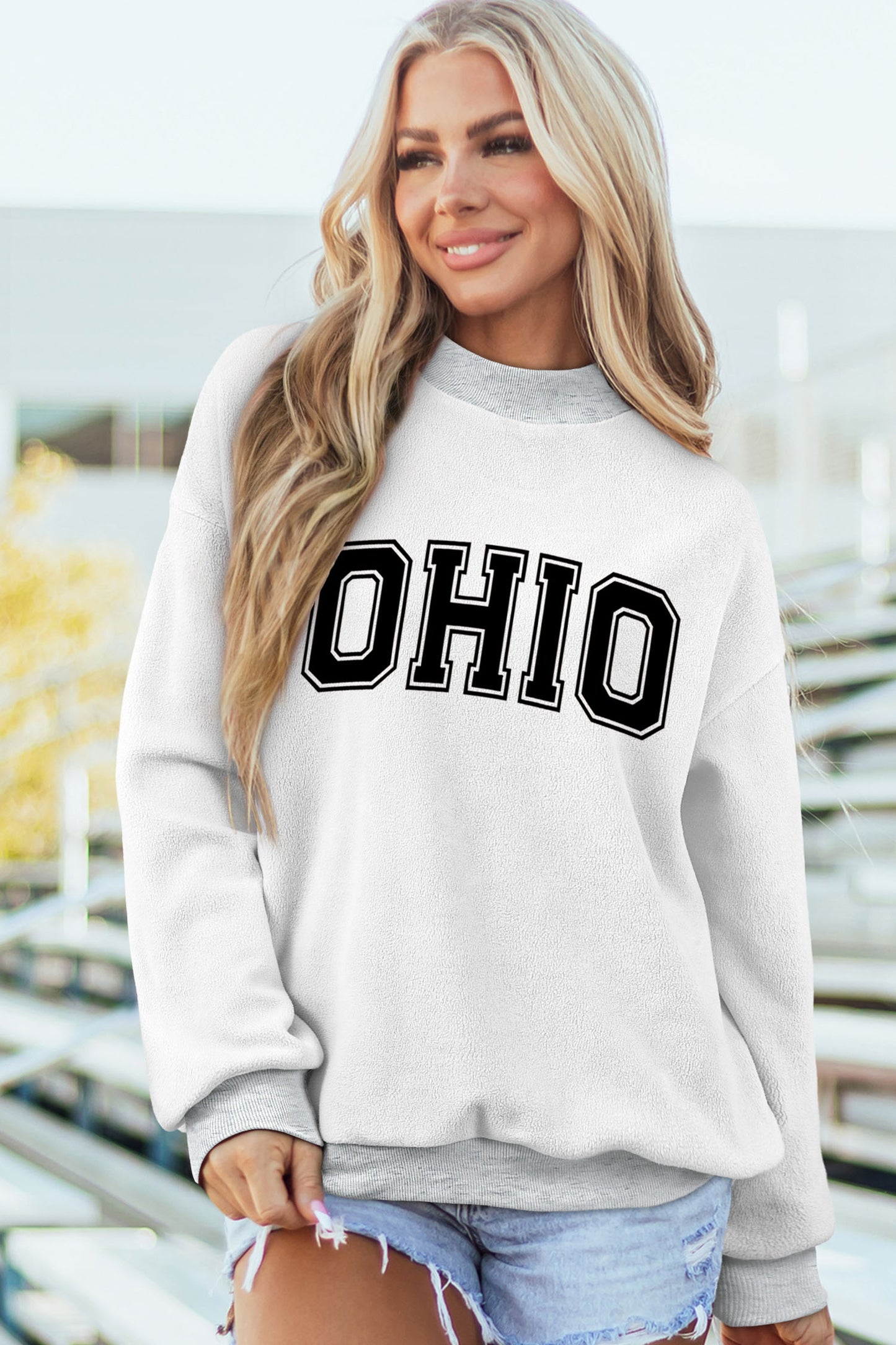 Light Grey OHIO Double Side Printed Mock Neck Reversible Sweatshirt-Graphic/Graphic Sweatshirts-[Adult]-[Female]-2022 Online Blue Zone Planet