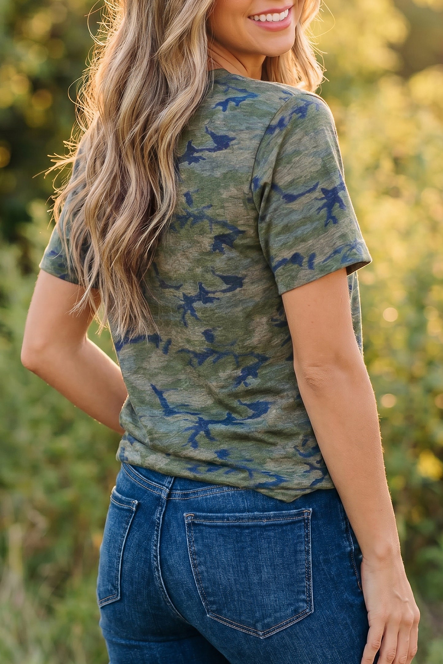 Multicolour Stylish Camouflage Print America Patriotic Tee-Tops/Tops & Tees-[Adult]-[Female]-2022 Online Blue Zone Planet