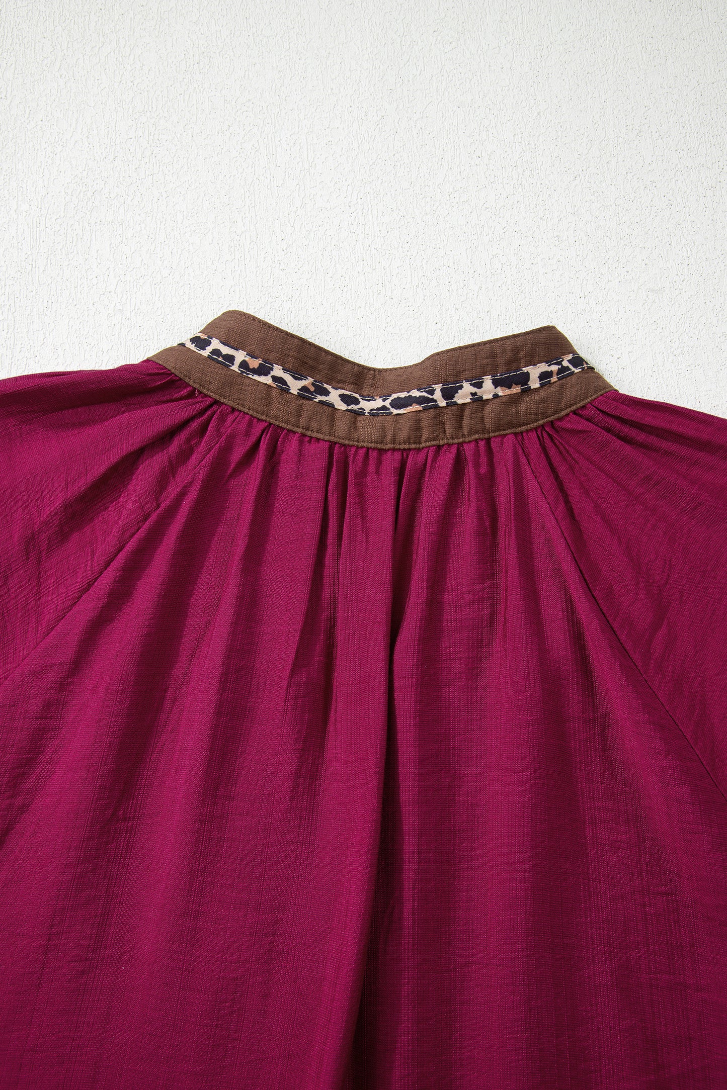 Violet Leopard Trim V Neck Flounced Bracelet Sleeve Blouse-Bracelet-[Adult]-[Female]-2022 Online Blue Zone Planet