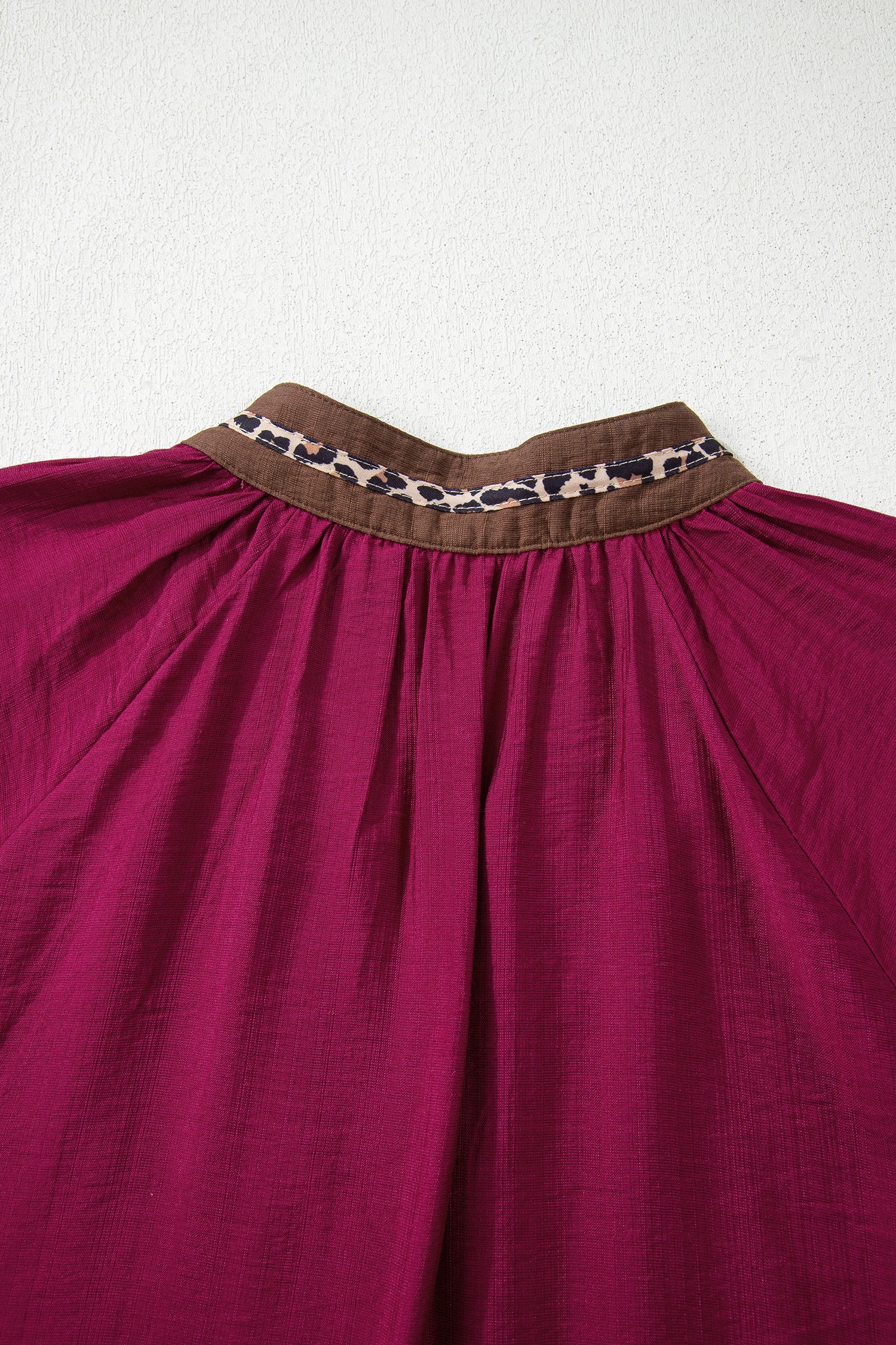 Violet Leopard Trim V Neck Flounced Bracelet Sleeve Blouse-Bracelet-[Adult]-[Female]-2022 Online Blue Zone Planet