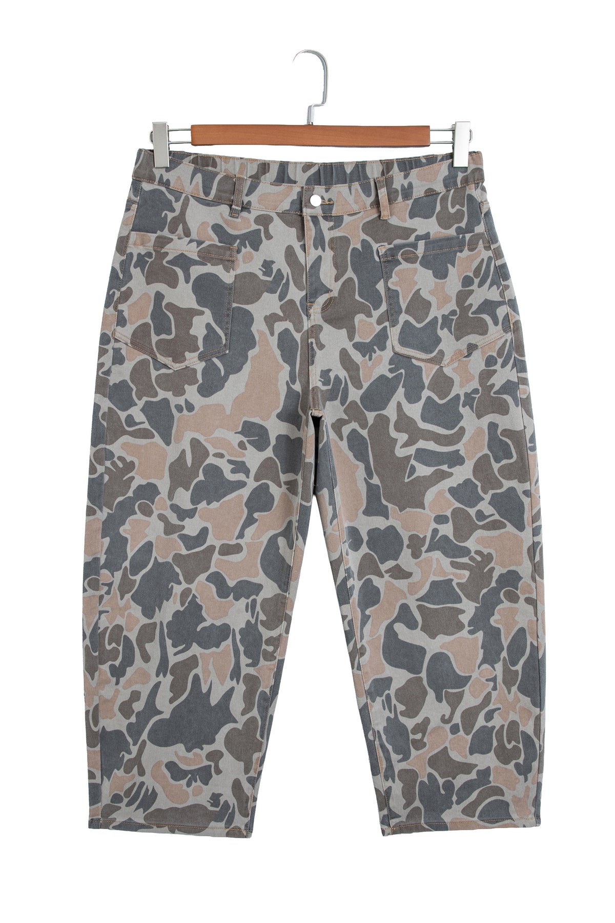 Multicolour Plus Size Camouflage Print High Rise Barrel Jeans-Plus Size/Plus Size Bottoms-[Adult]-[Female]-2022 Online Blue Zone Planet